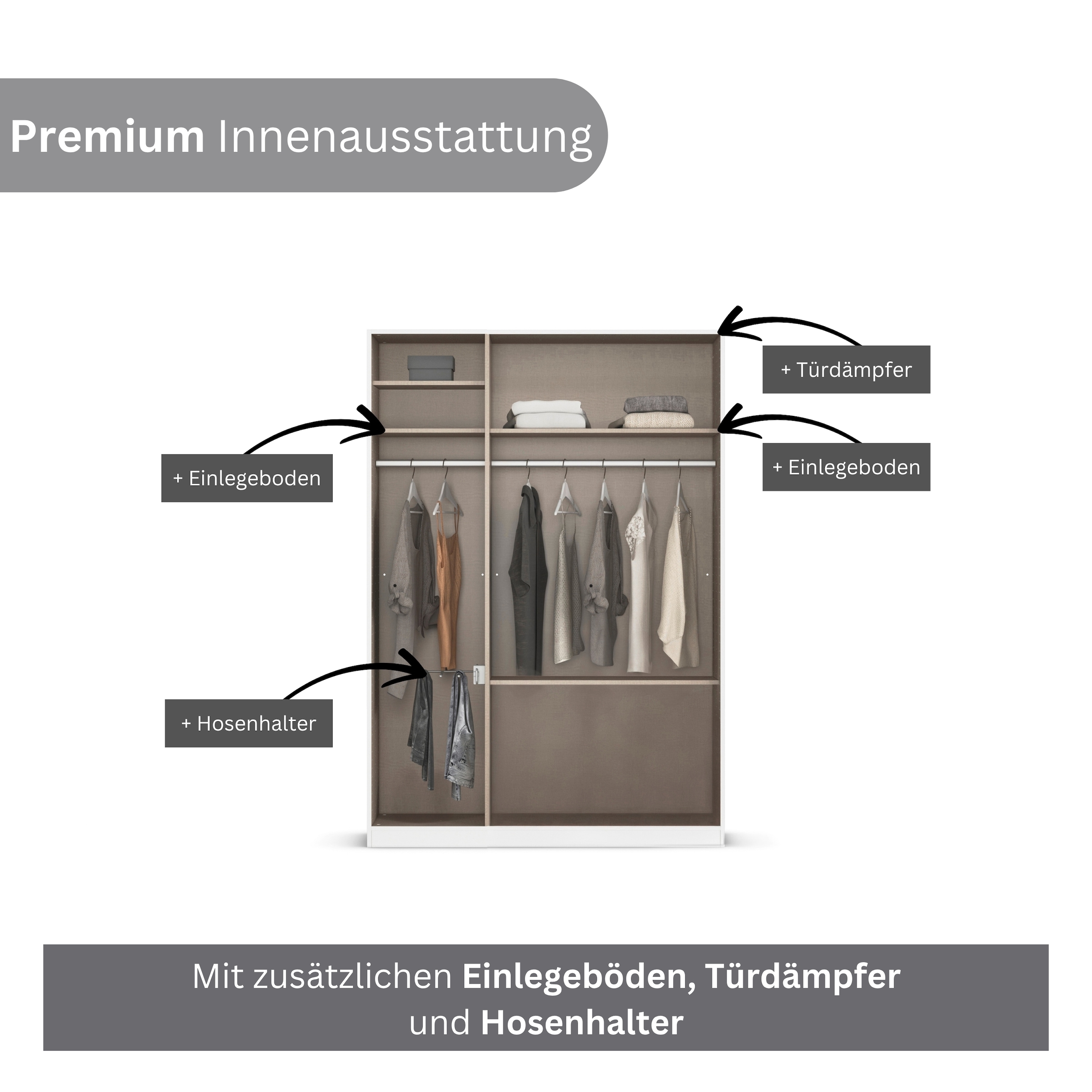 rauch Kleiderschrank »Drehtürenschrank Schrank Garderobe Wäscheschrank Schlafzimmer AVOLA«, (in 3 verschiedenen Ausstattungen BASIC/CLASSIC/PREMIUM), mit hochwertigen Stangengriffen in Schwarz aus Metall MADE IN GERMANY