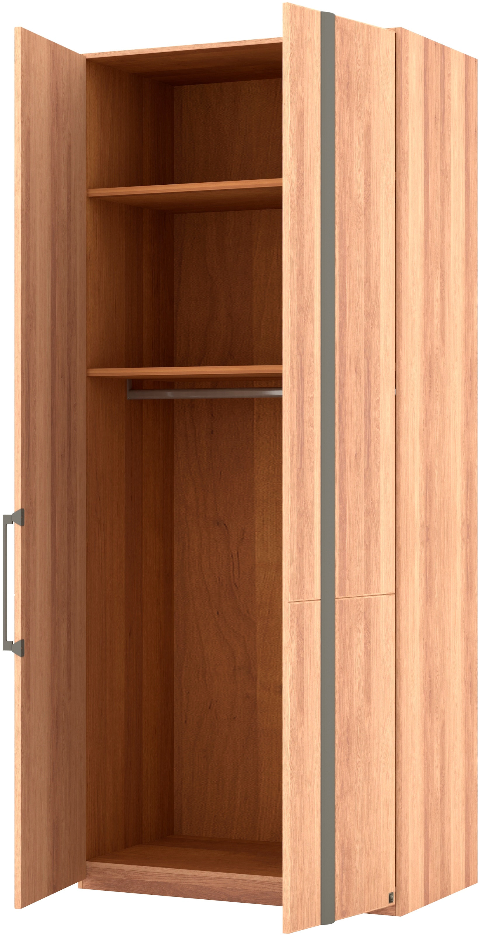 Musterring Drehtürenschrank »Sorrent, Kleiderschrank, teilmassiv Eiche«, (mit Türdämpfern, in 5 Breiten & 2 Höhen, extra Böden, MADE IN GERMANY), Türen in Eiche massiv mit Absetzung in Schiefer, verschiedene Maße