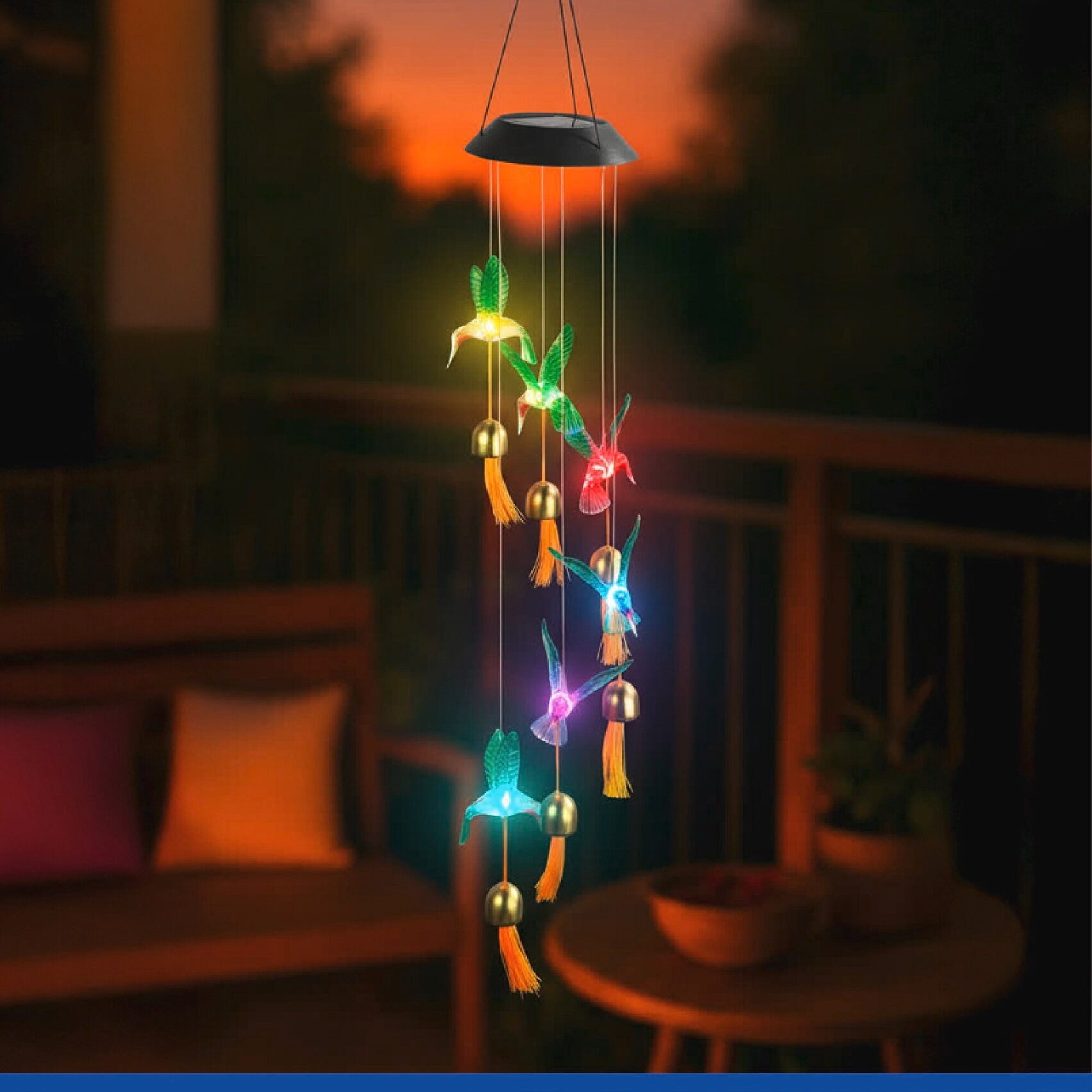 Maximex LED Gartenleuchte »Modell Kolibri« Farbwechsler solarbetriebenes Windspiel mit 6 Glocken, dekorative Gartenbeleuchtung