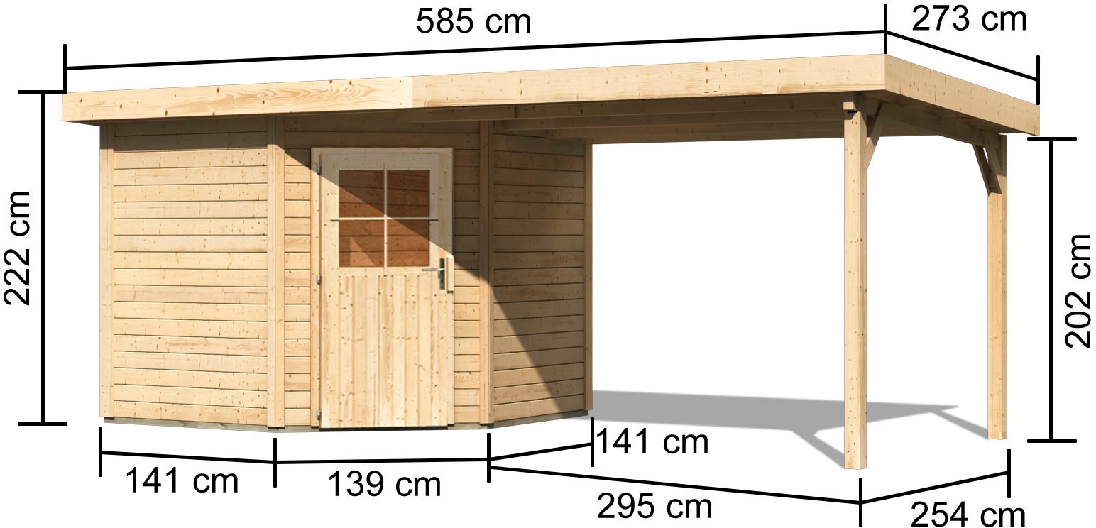 Karibu Gartenhaus »Neusee 2«, mit Anbaudach, terragrau o. natur