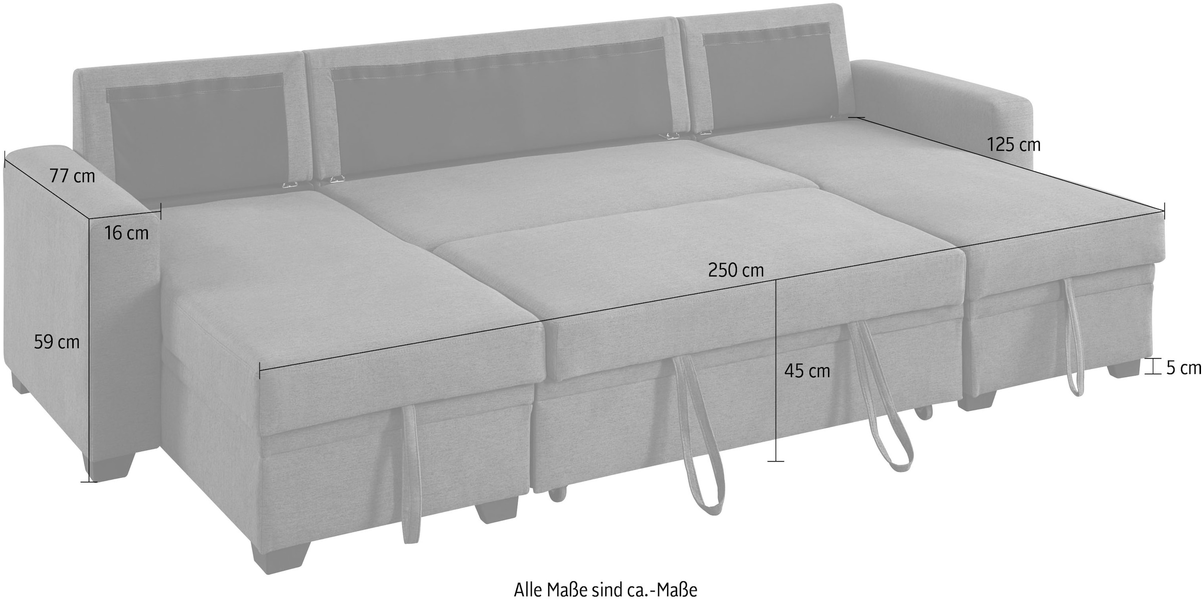 ATLANTIC home collection Wohnlandschaft »Gerrit U-Form«, Schlafsofa, mit 2 Bettkästen, Recamiere rechts oder links montierbar