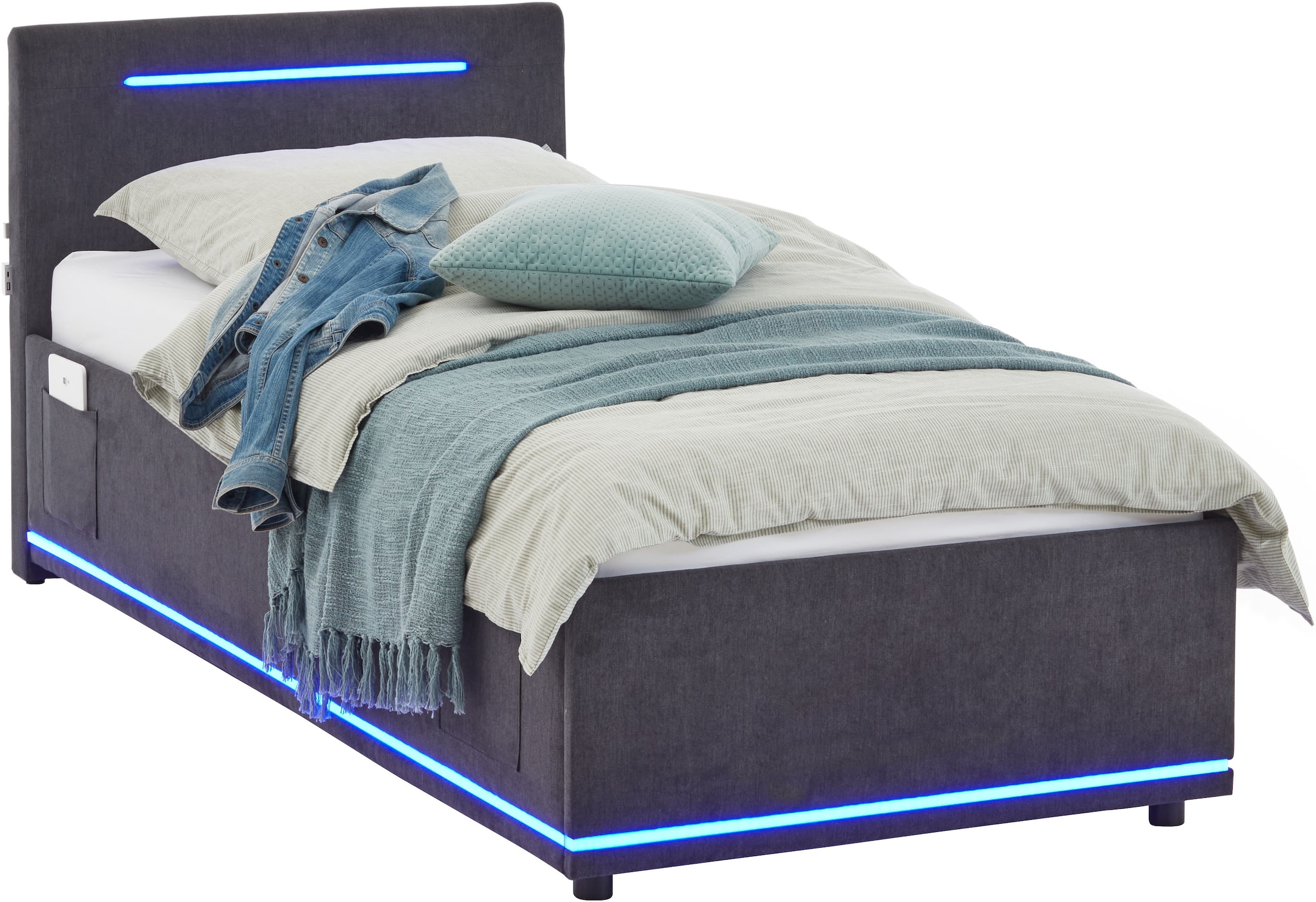 meise.möbel Polsterbett »CIRCLE inkl. LED-Beleuchtung & USB-Anschluss, wahlweise mit Bettkasten« erhältlich in den Breiten 90cm, 120cm & 140cm