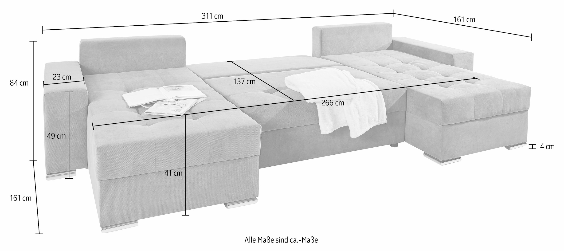 COLLECTION AB Wohnlandschaft »Josy«, inkl. Bettfunktion, Bettkasten und  Zierkissen, mit 2 Recamieren auf Raten kaufen