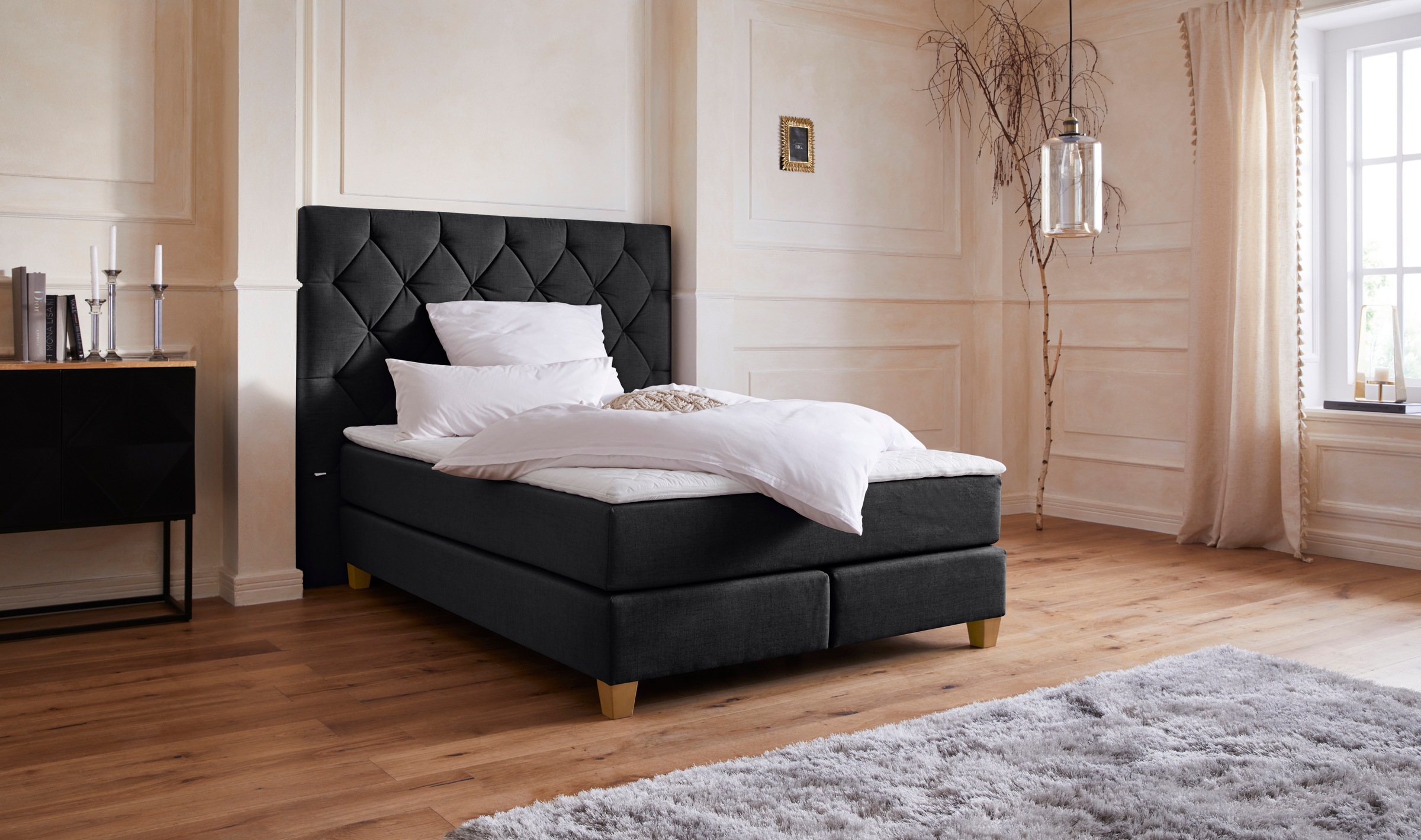 Guido Maria Kretschmer Home&Living Boxspringbett »Harmones hoch«, in 3 Breiten, Härtegrad auch im Mix mit je 1 Matratze in H2 und H3