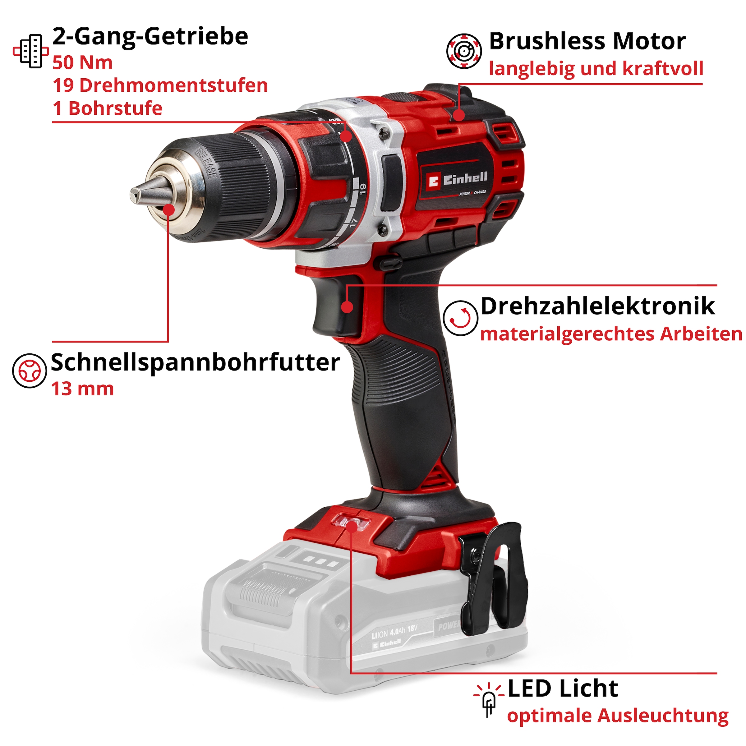 Einhell Akku-Bohrschrauber »TP-CD 18/50 Li-i BL-Solo«, ohne Akku