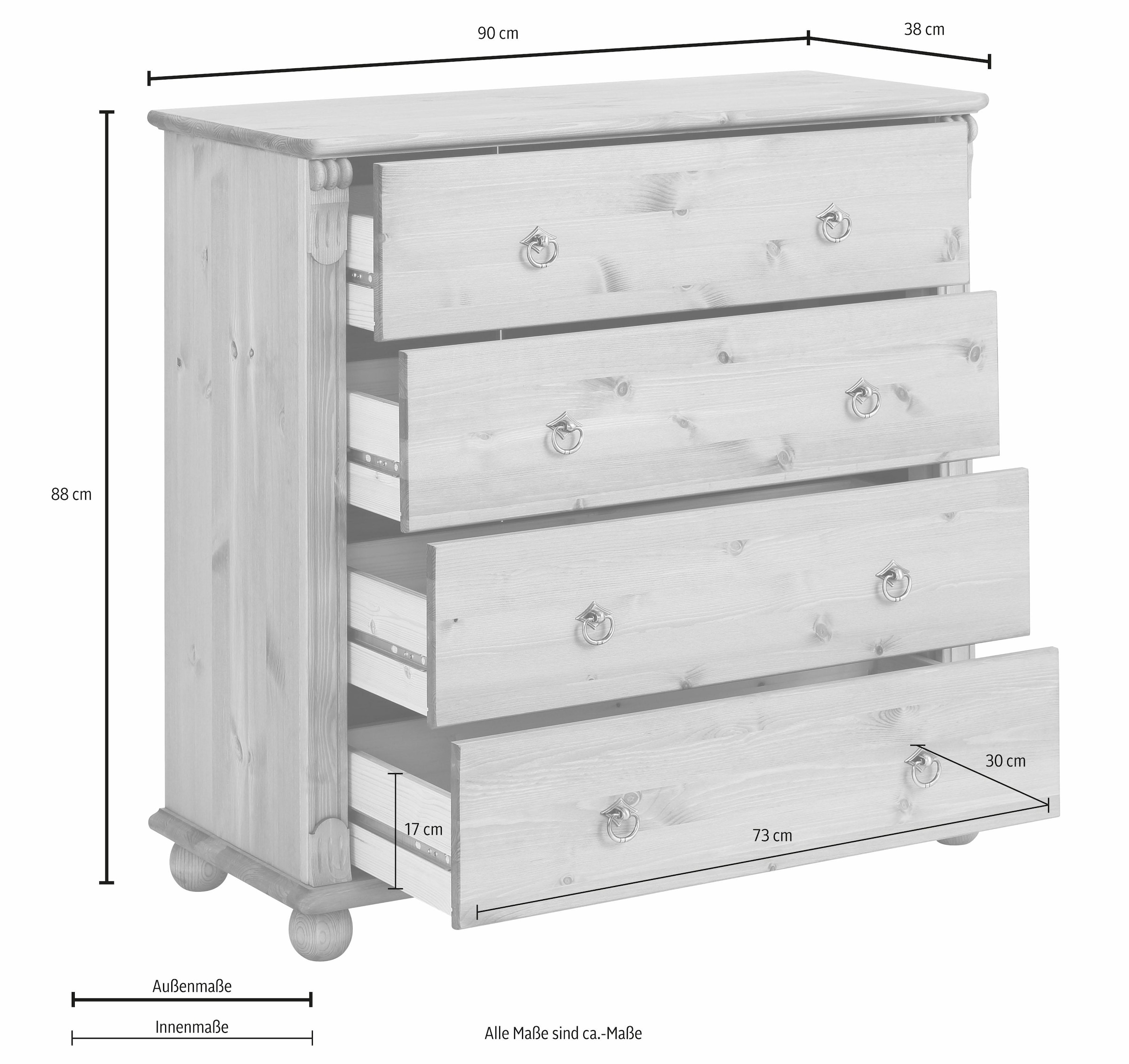 Home affaire Schubkastenkommode »Tessin«, Breite 90 cm, aus Kiefer massiv