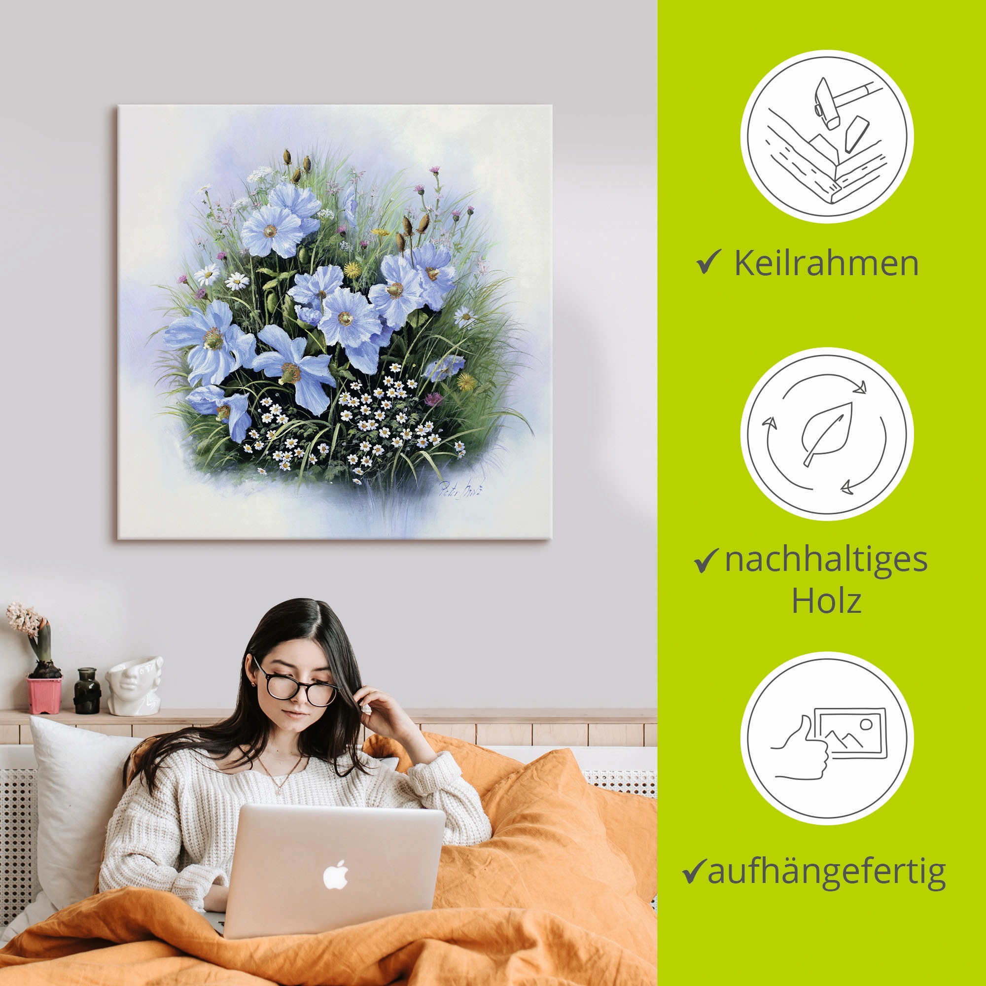Artland Leinwandbild »Blaue Blumen«, Blumen, (1 St.), auf Keilrahmen gespannt