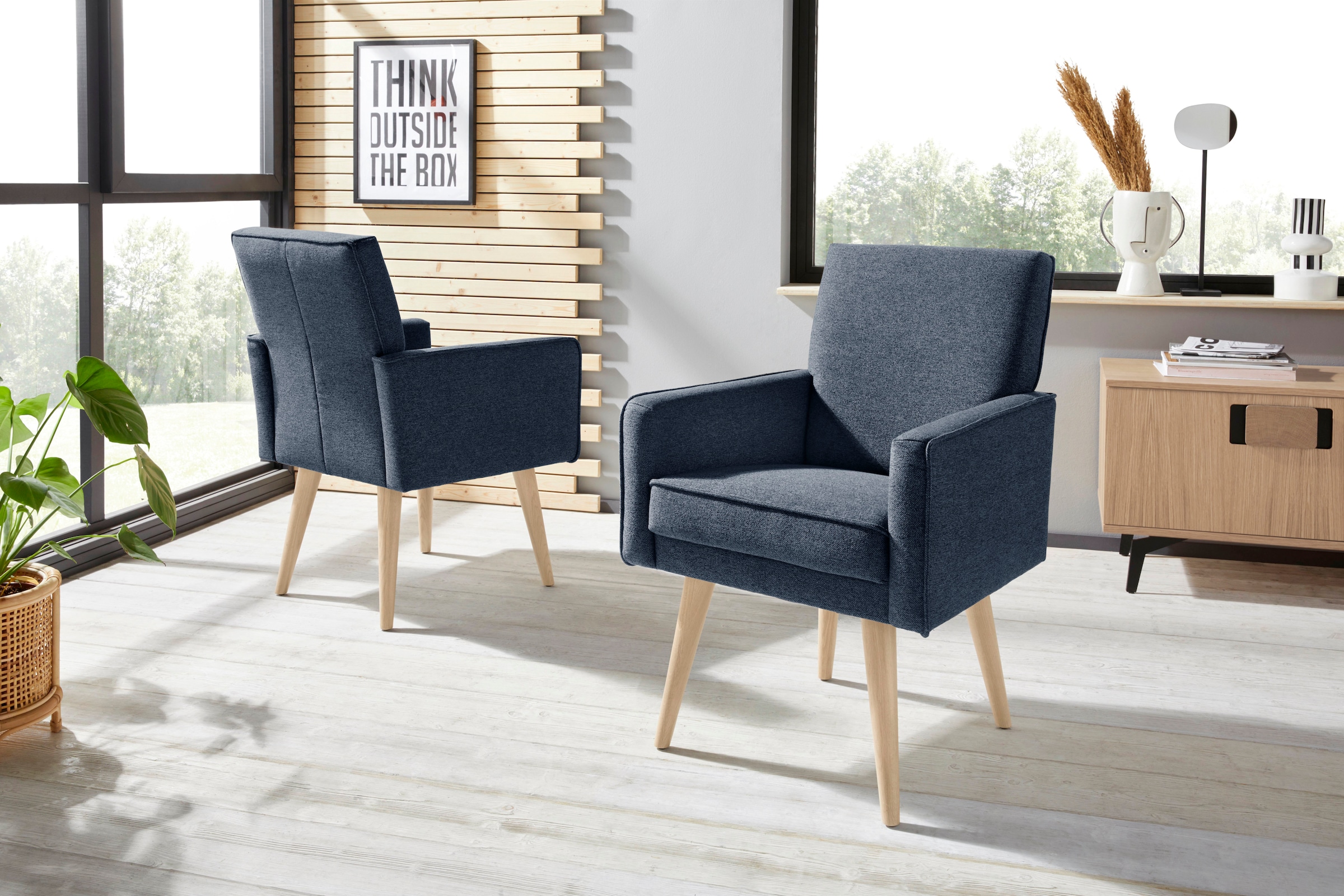 exxpo - sofa fashion Sessel »Lungo, Loungesessel mit moderner Kedernaht, bequem und elegant«, Breite 64 cm, hoher Holzfuß