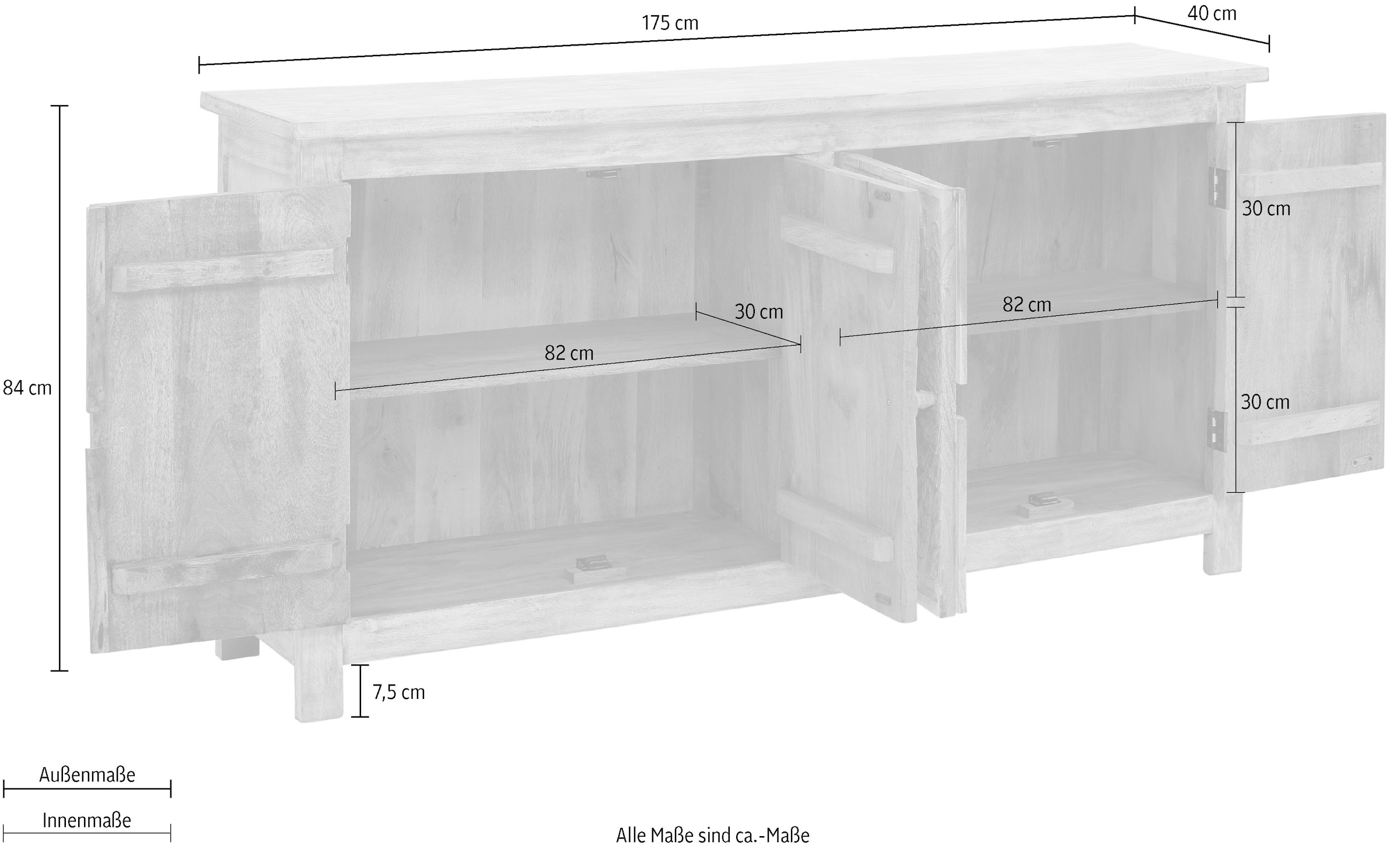 Home affaire Sideboard »Fenris«, Kommode aus massiven Mangoholz, Breite 175 cm