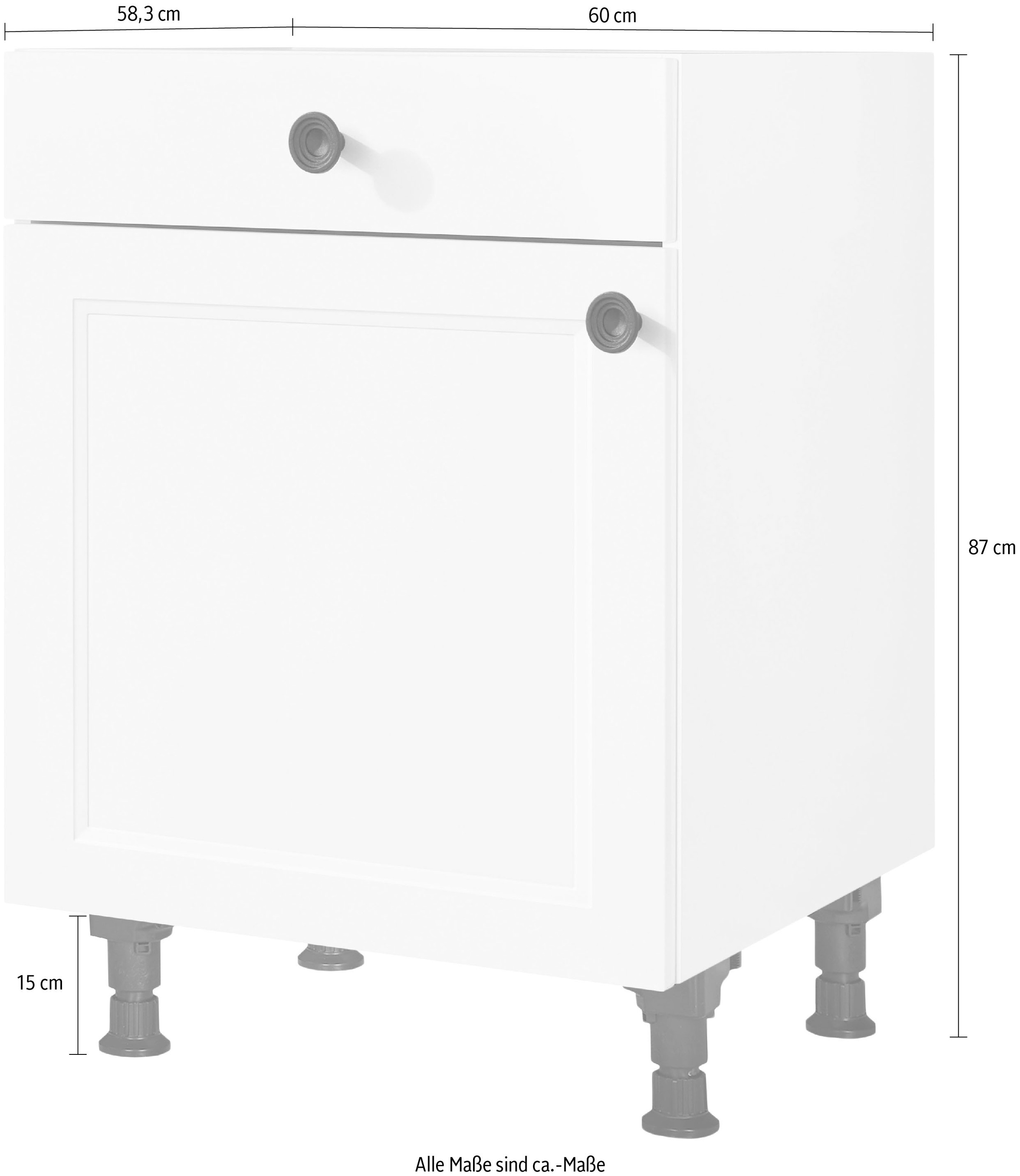 nobilia® Unterschrank »"Cascada", Ausrichtung wählbar, vormontiert, in den Breiten 30, 45 und«, 60 cm Breite, mit höhenverstellbaren Sockelfüßen, vormontiert