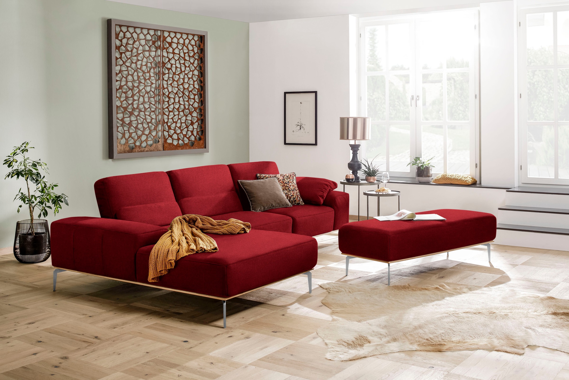 W.SCHILLIG Ecksofa »run, Designsofa mit tollem Sitzkomfort, bequem, L-Form«, mit elegantem Holzsockel, Füße in Chrom glänzend, Breite 319 cm
