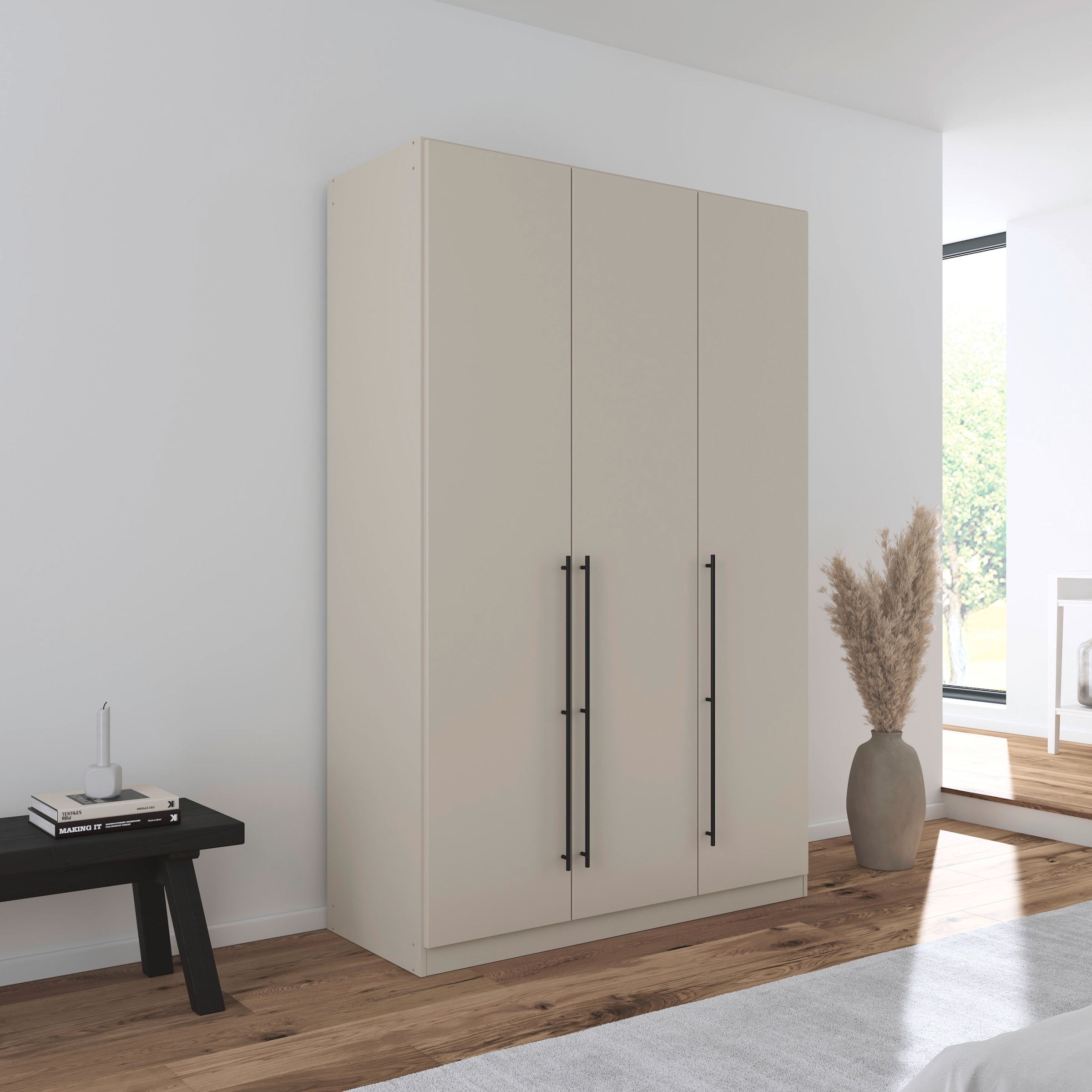 rauch Kleiderschrank »Drehtürenschrank Schrank Garderobe Wäscheschrank Schlafzimmer AVOLA«, (in 3 verschiedenen Ausstattungen BASIC/CLASSIC/PREMIUM), mit hochwertigen Stangengriffen in Schwarz aus Metall MADE IN GERMANY