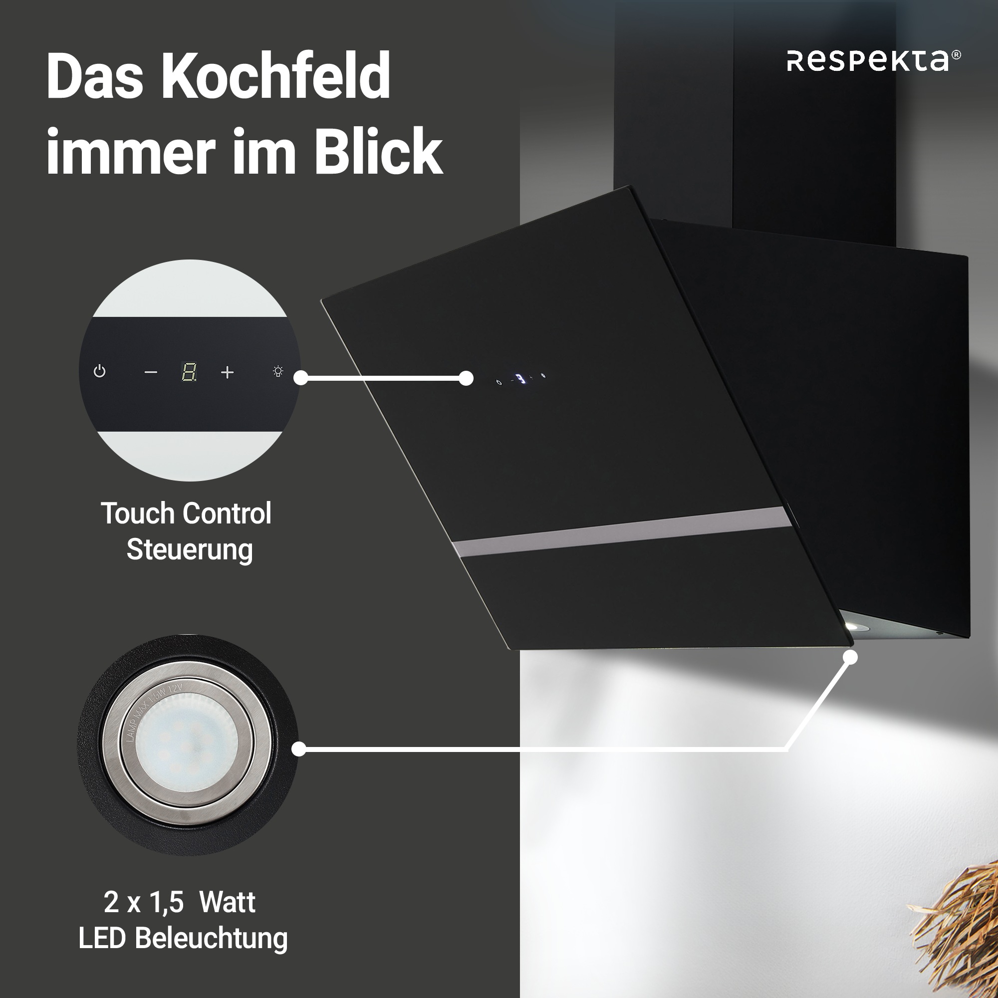 RESPEKTA Wandhaube »CH 24080«, 80 cm, 3 Leistungsstufen, LED-Beleuchtung, Ab- und Umluftfähig