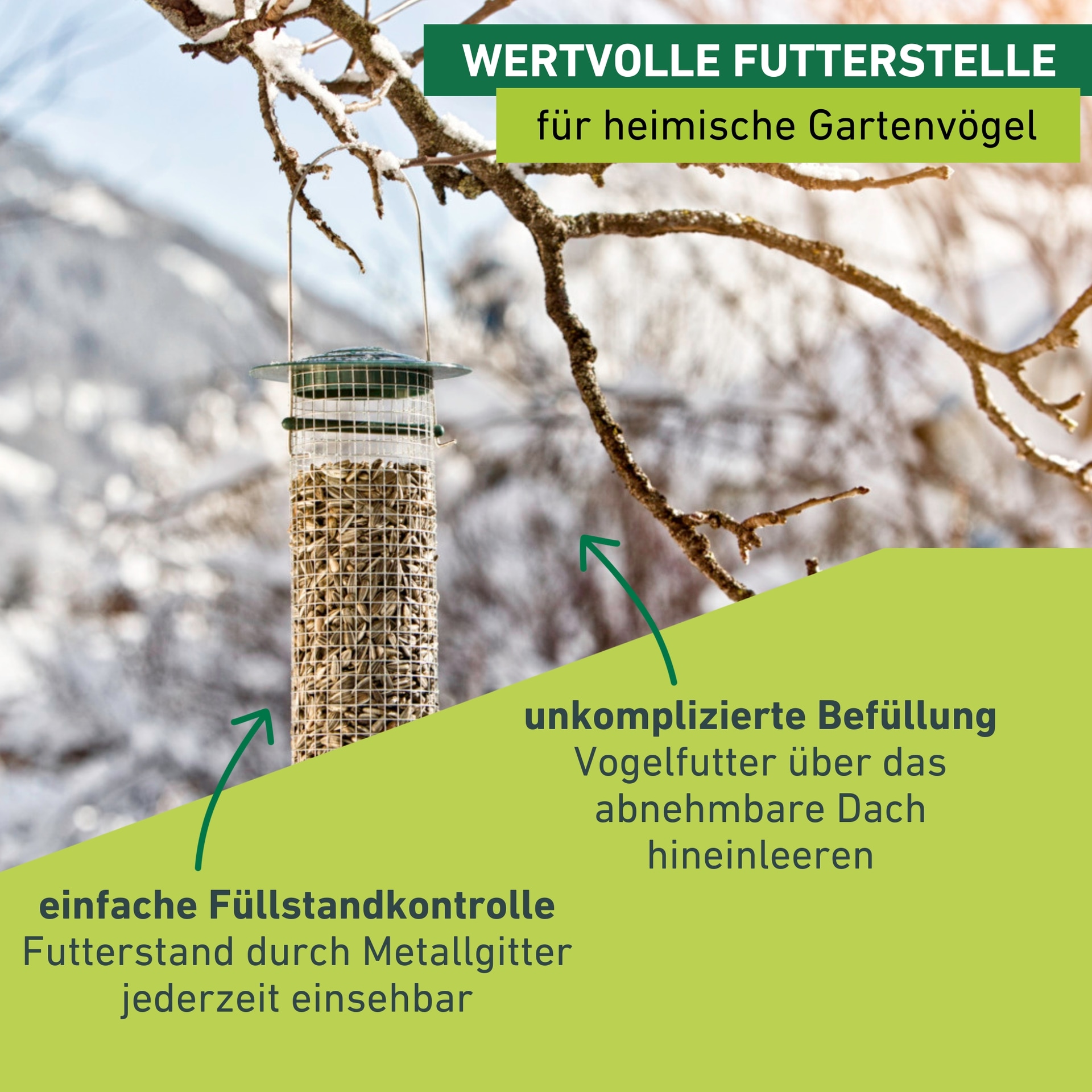 Windhager Vogelhaus »Easy, Futterspender aus Kunststoff und Metall, abnehmbares Dach« Futterstation inkl. Aufhängung, Füllvolumen ca. 0,75 L, 10x14x26 cm