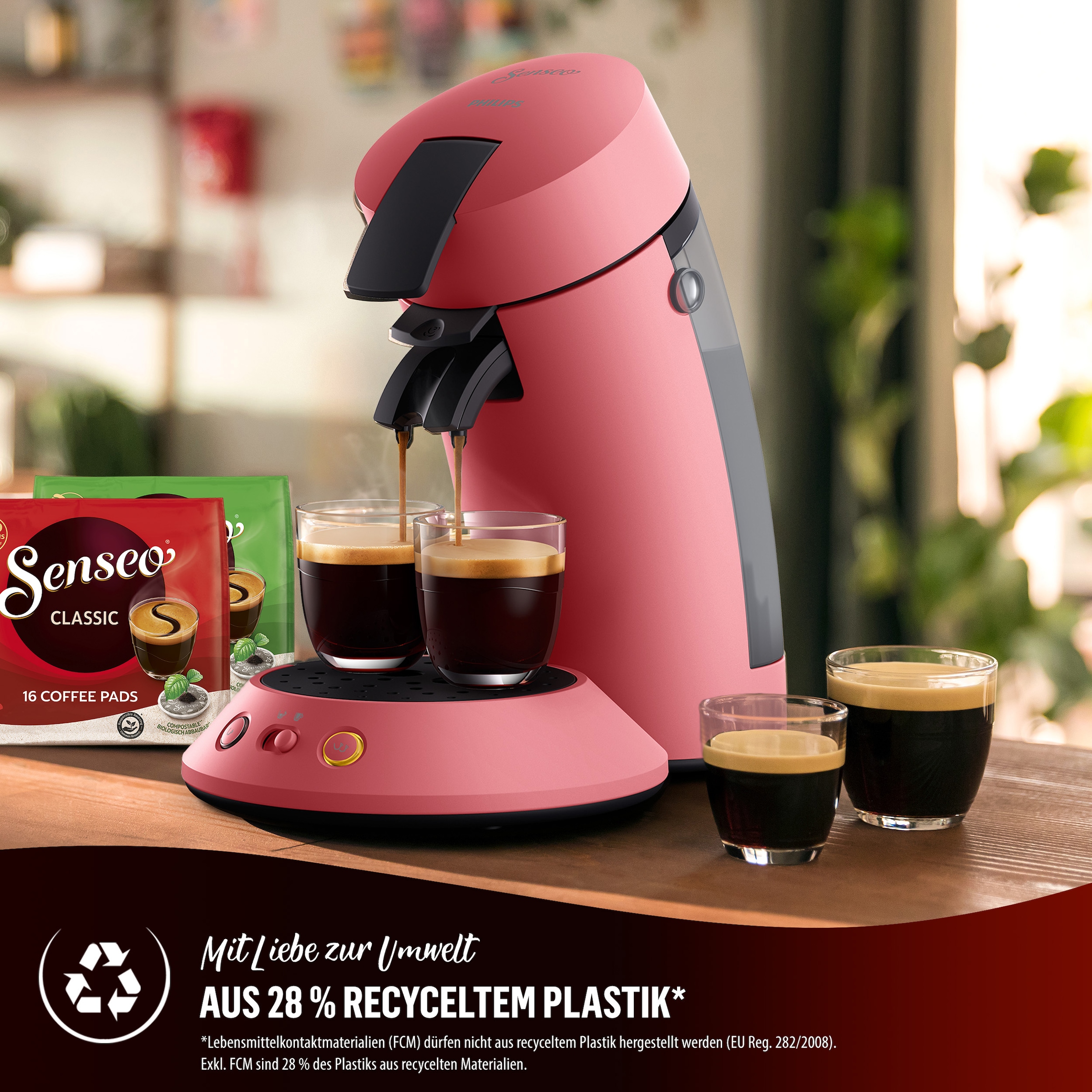 Philips Senseo Kaffeepadmaschine »Original Plus CSA210/60, mit zwei Kaffee-Einstellungen«, aus 28% rec. Plastik, inkl. Gratis-Zugabe (Wert 5 € UVP)