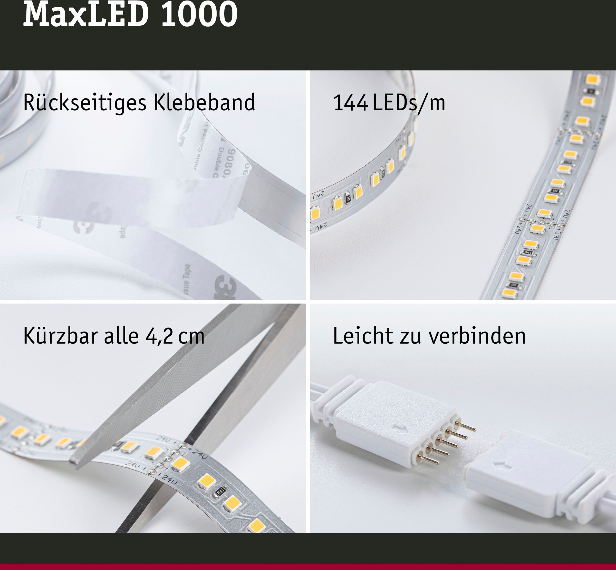 Paulmann LED-Streifen »MaxLED 1000 Basisset 1,5m Tageslichtweiß 18W 1100lm/m 6500K«, 1 St.-flammig, Basisset,Tageslichtweiß 18W 1100lm/m 6500K