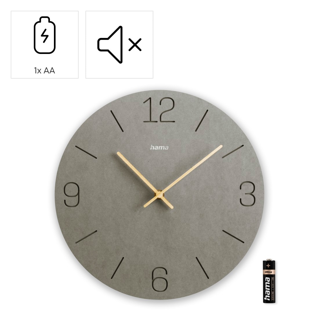 Hama Wanduhr »Uhr "Kreta", Ø 30 cm, Grau«, eingravierte Ziffern