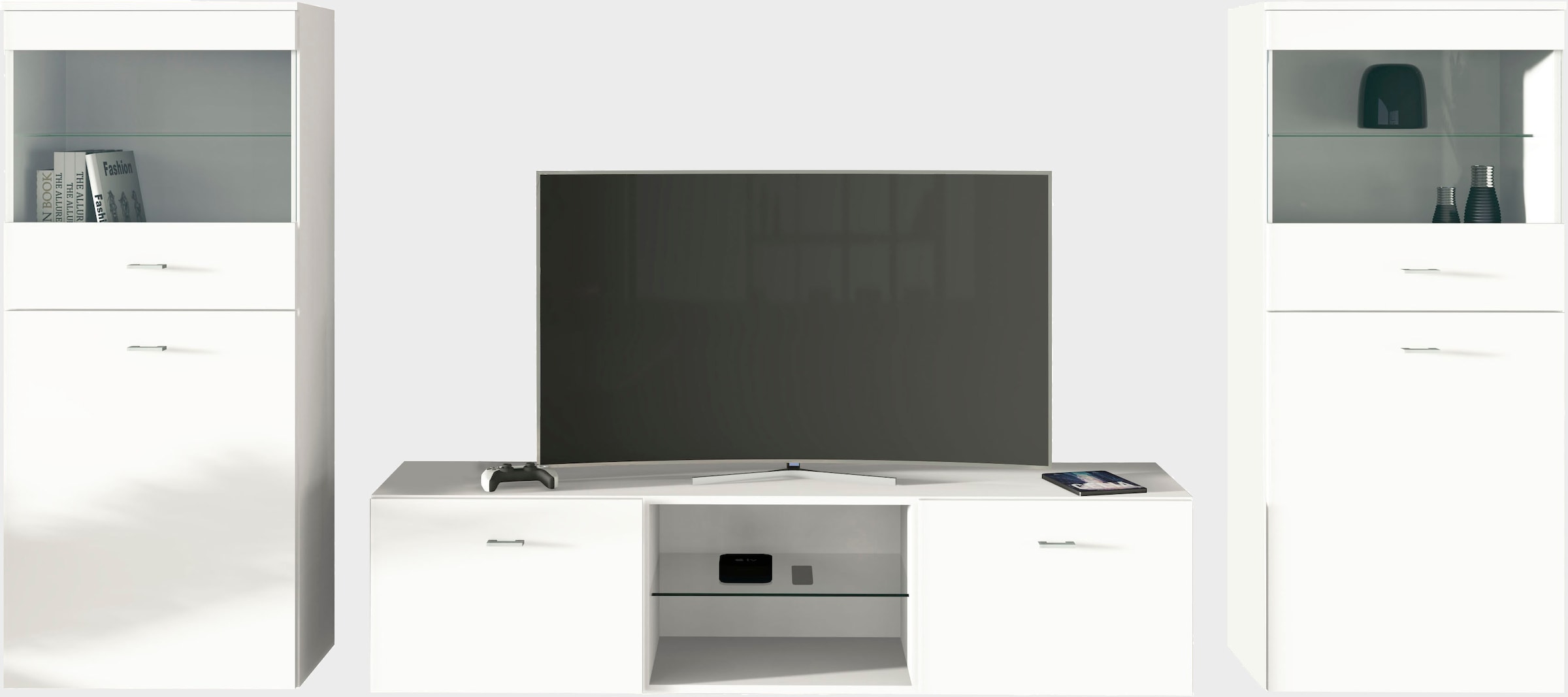 borchardt Möbel Wohnwand »Scala, moderne Mediawand mit Vitrinen und Lowboard« Komplett-Set, 