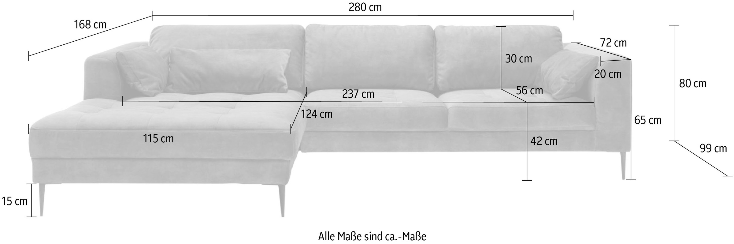 TRENDMANUFAKTUR Ecksofa »Luzi, wahlweise mit Schlaffunktion & Bettkasten. OTTOs Choice, L-Form«, Designsofa mit tollem Sitzkomfort, Metallfüße schwarz, Breite 280 cm