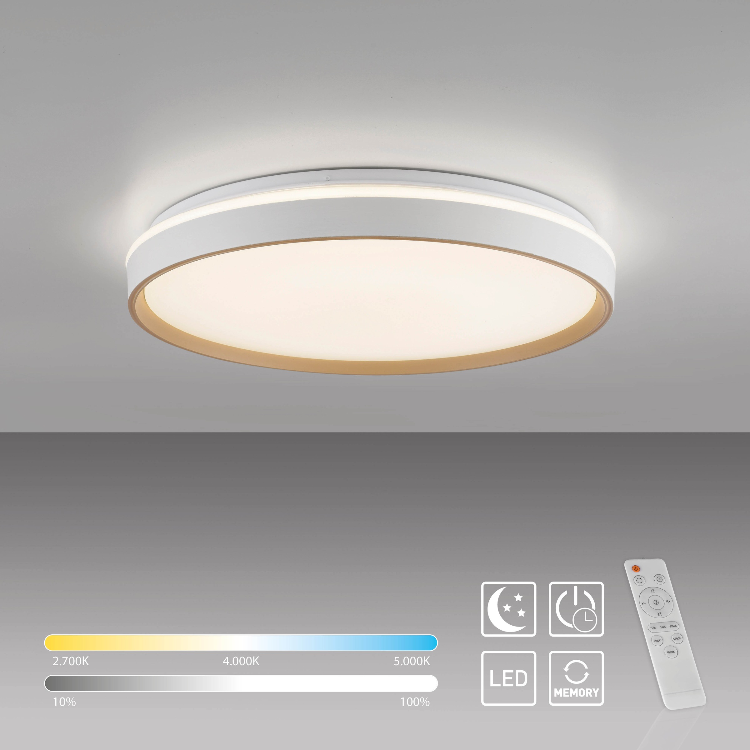 JUST LIGHT LED Deckenleuchte »MIO« LED-Board 1 Stk. warmweiß - kaltweiß CCT-Farbtemperatursteuerung, Infrarot-FB, Stufenlos dimmbar, Memory