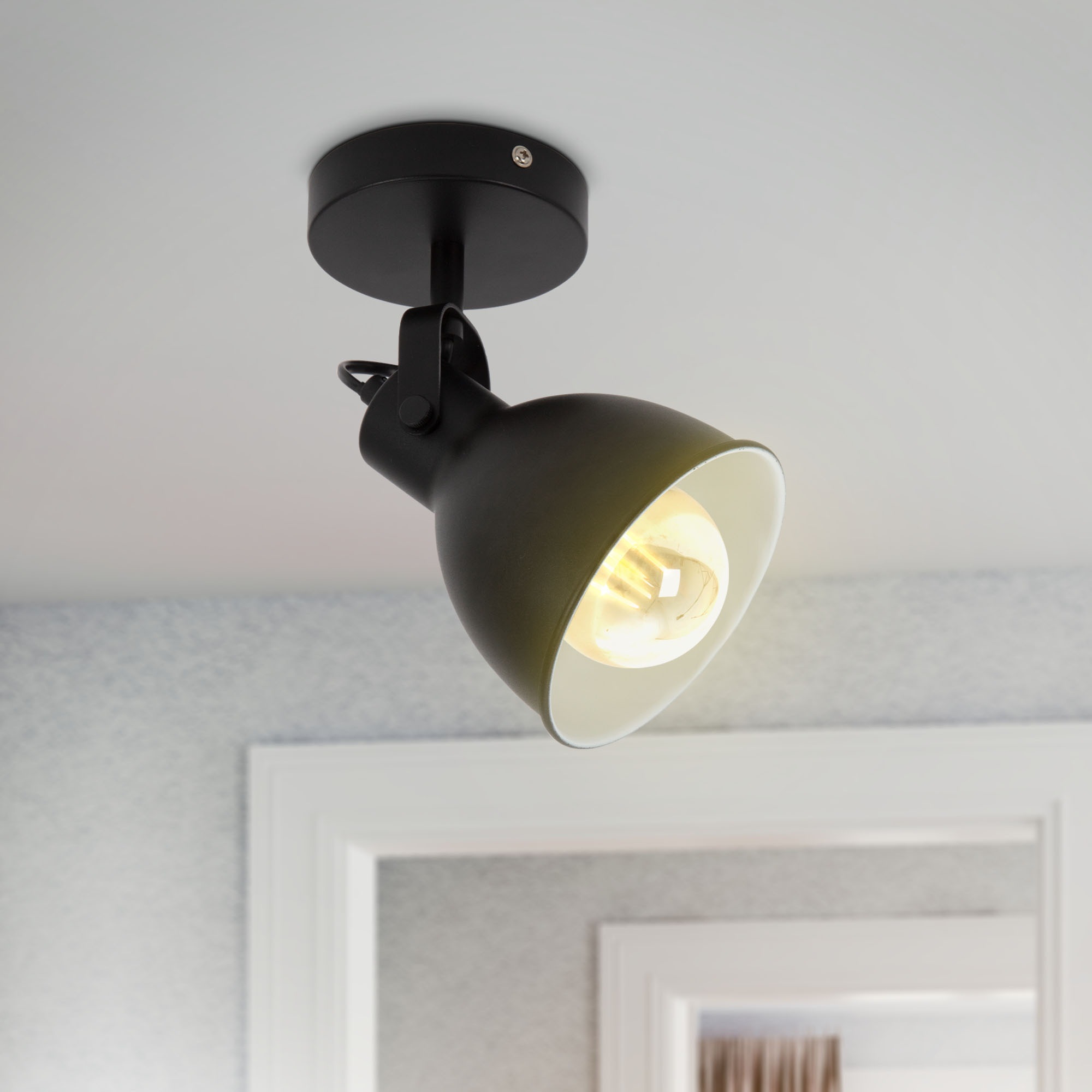 B.K.Licht Wandleuchte »Design-Spotleuchte, Metall, Schwarz, E27-Fassung«, 1 flammig, Leuchtmittel E27 | ohne Leuchtmittel, Schwenkbar, Ø13cm, ohne Leuchtmittel