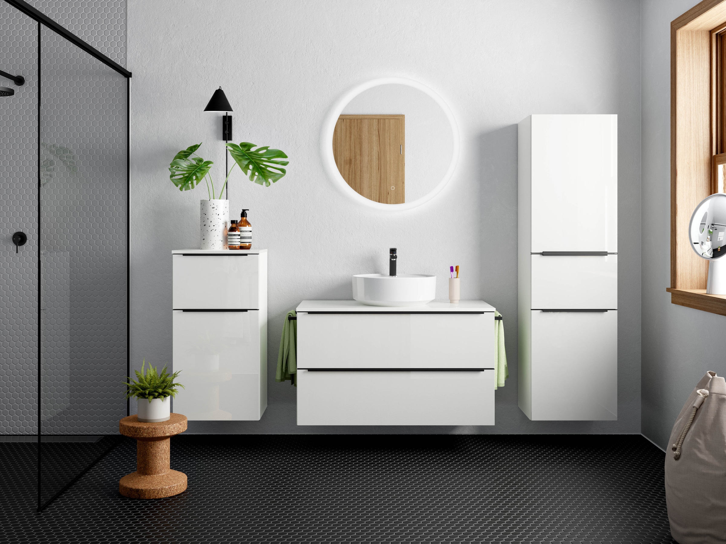 nobilia® Badmöbel-Set »Alvene«, (4 St., vormontiert, mit Soft-Close), Hochg günstig online kaufen