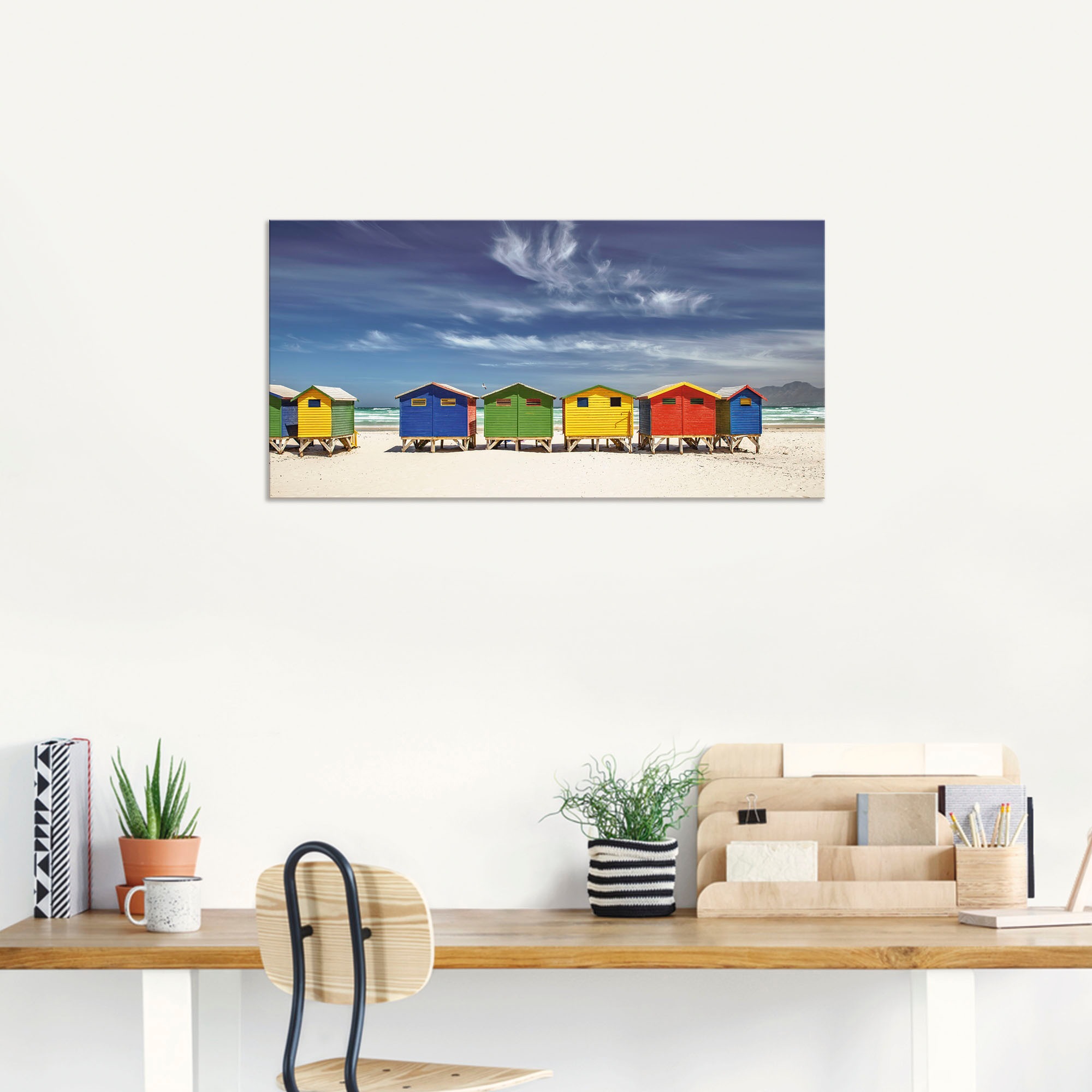 Artland Wandbild »Bunte Strandhäuser bei Kapstadt«, Strandbilder, (1 St.), als Alubild, Outdoorbild, Leinwandbild, Poster, Wandaufkleber