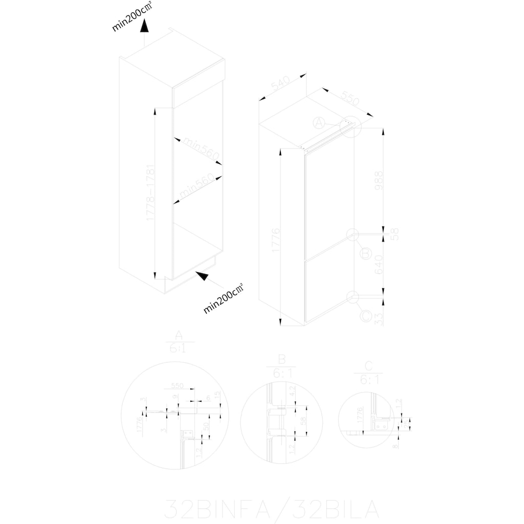 Amica Einbaukühlgefrierkombination »EKGCS 387 950«, EKGCS 387 950, 177,6 cm hoch, 54 cm breit