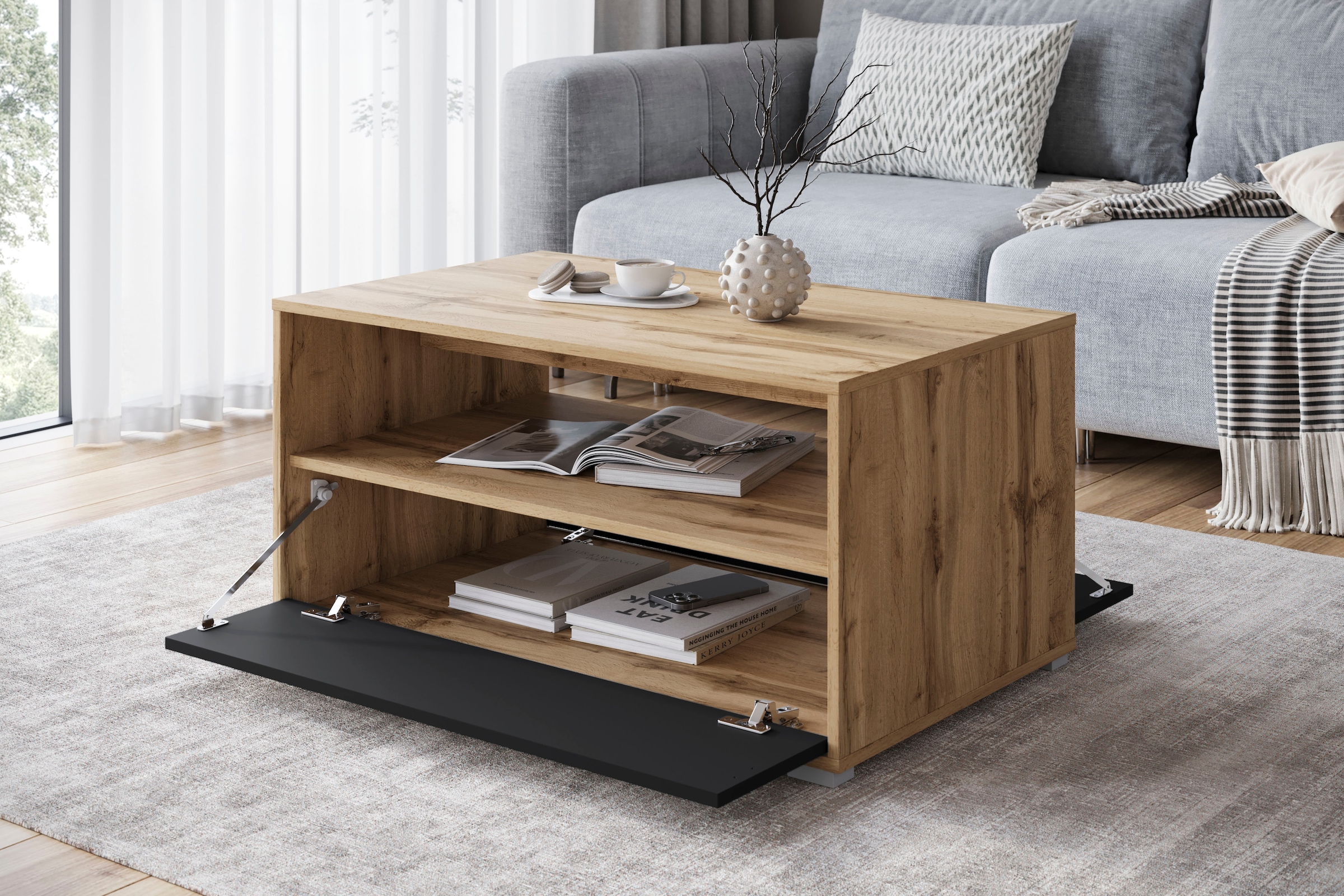 INOSIGN Couchtisch »Kenia«, (1 St.), Rechteckiger Kaffeetisch, 90x55 cm, mit offenem und geschlossenem Fach