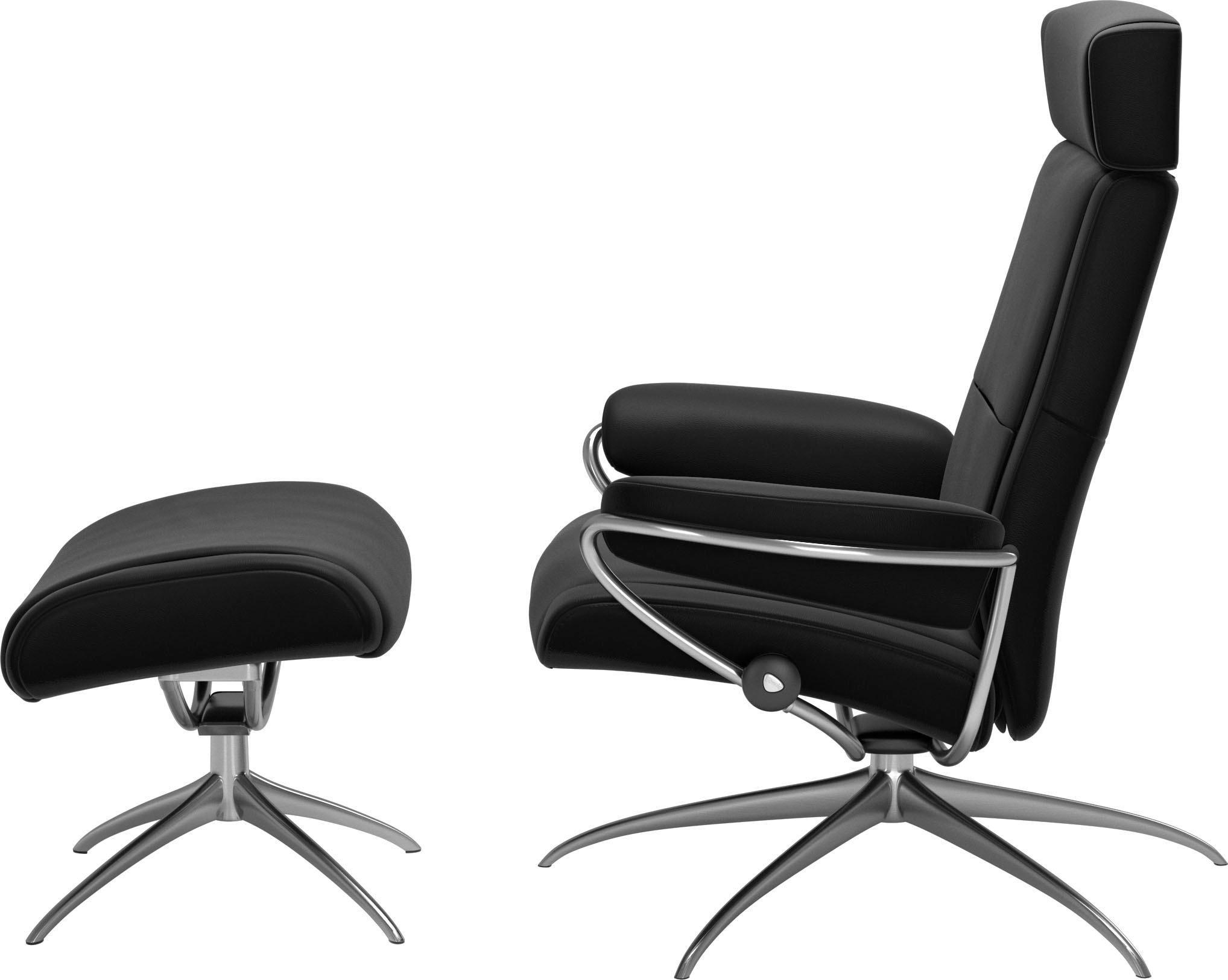 Stressless® Relaxsessel »Paris«, (Set, Relaxsessel mit Hocker), mit Hocker, Low Back mit Kopfstütze, mit Star Base, Gestell Chrom