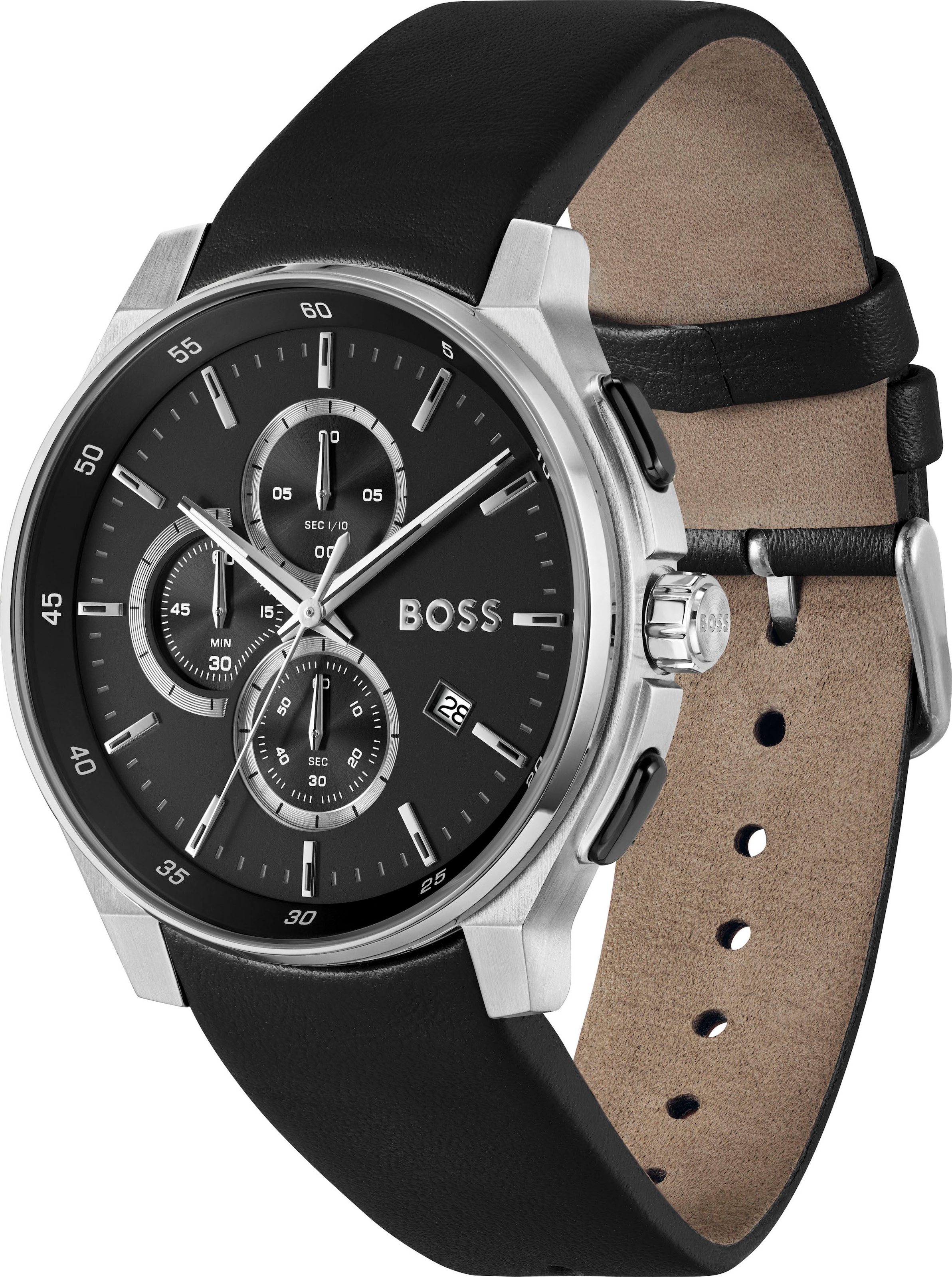 BOSS Chronograph »PEAK 2.0«, Quarzuhr, Armbanduhr, Herrenuhr, Lederarmband, analog, Tag