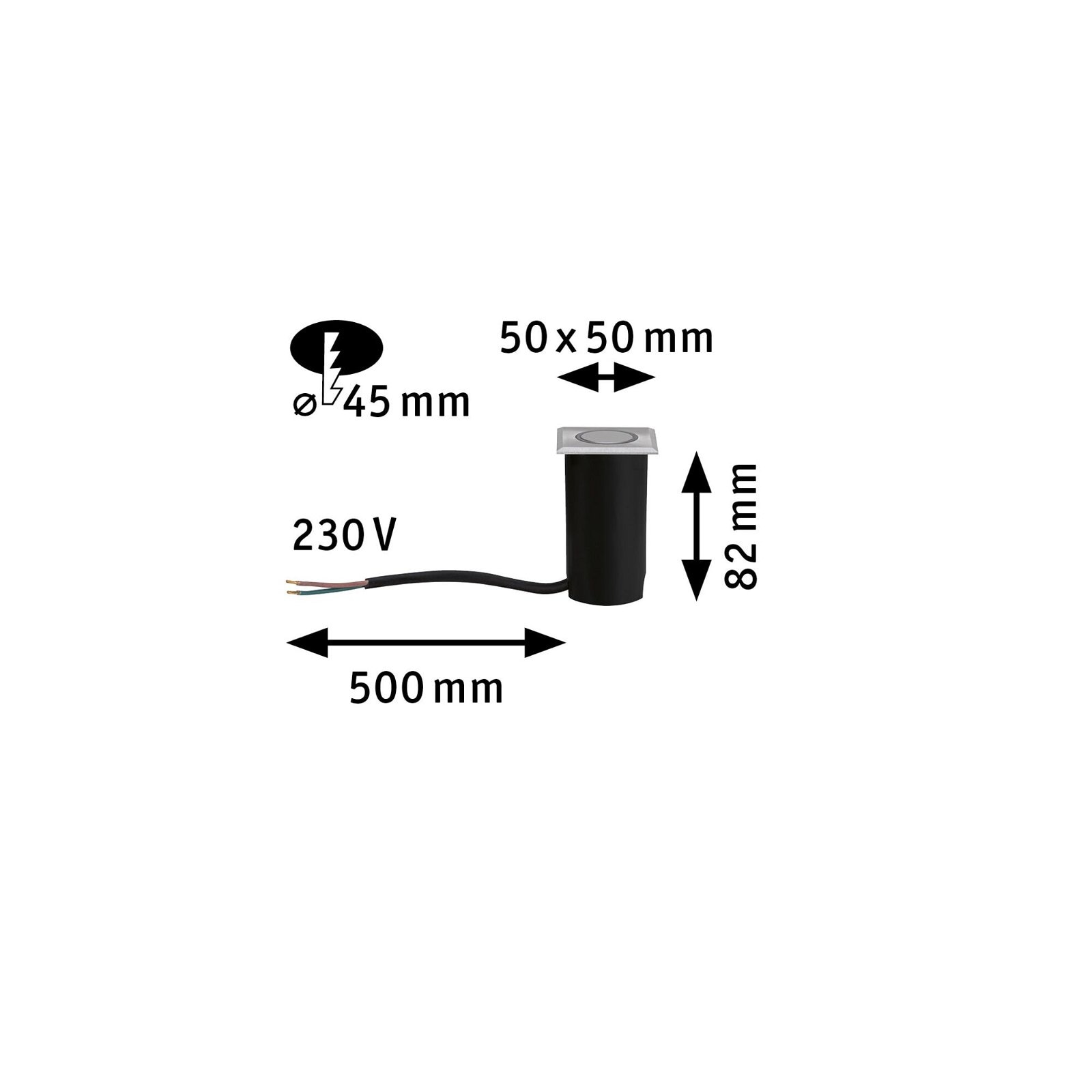 Paulmann LED Einbauleuchte »House eckig 50x50mm 3000K 2W 20lm 230V Edelstahl gebürstet, Kunststoff«, 1 flammig, Bodeneinbauleuchte Warmweiß IP67