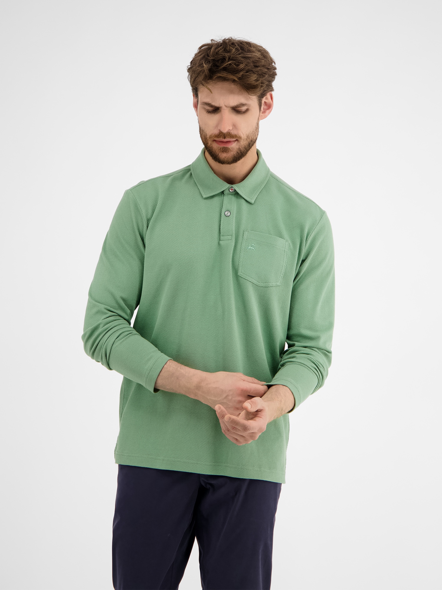 LERROS Langarmshirt »LERROS Herren Langarmpolo in Waffel-Piqué«