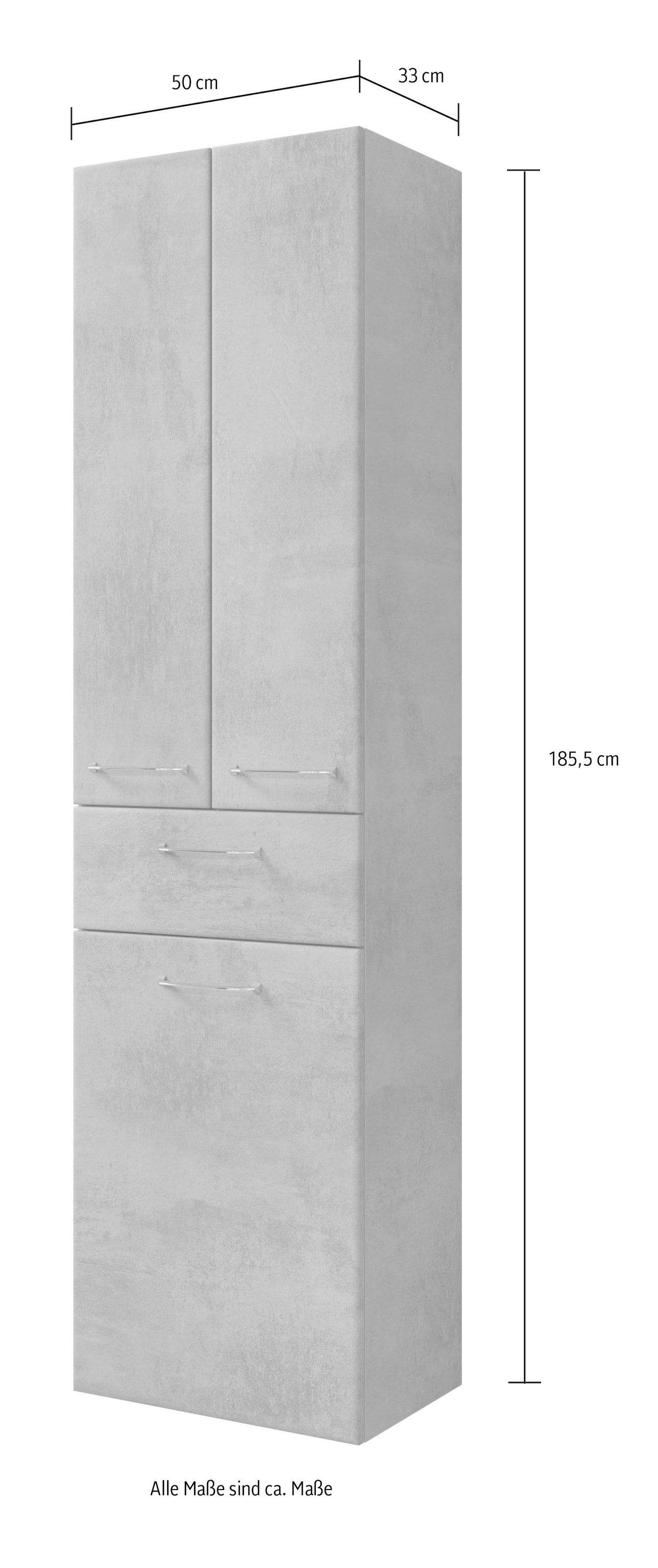 Saphir Hochschrank »Quickset 945 Badschrank, 50cm breit, 2 Türen, 1 Schublade, Wäschekippe«, Badezimmer-Hochschrank inkl. Türdämpfer, Griffe in Chrom glänzend