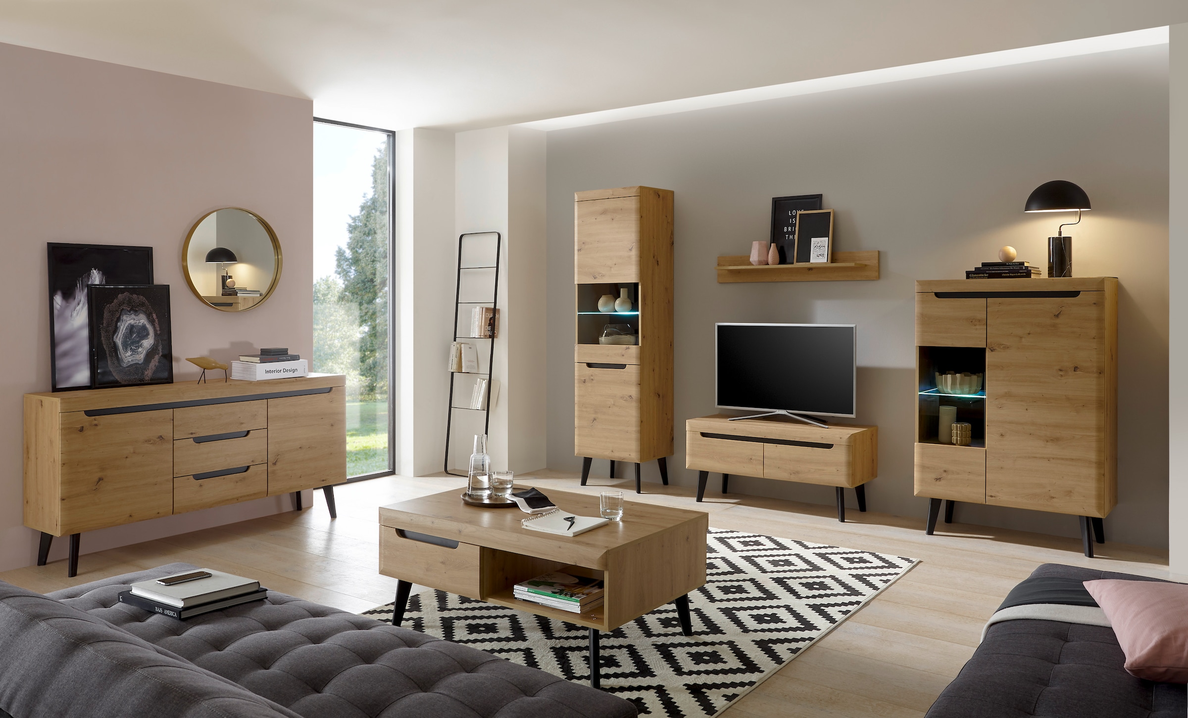 INOSIGN Sideboard »Torge, Anrichte, Kommode, Schubladenschrank«, (1 St.), abgeschrägte Füße, drei Farben, Scandi Design, 160 cm breit