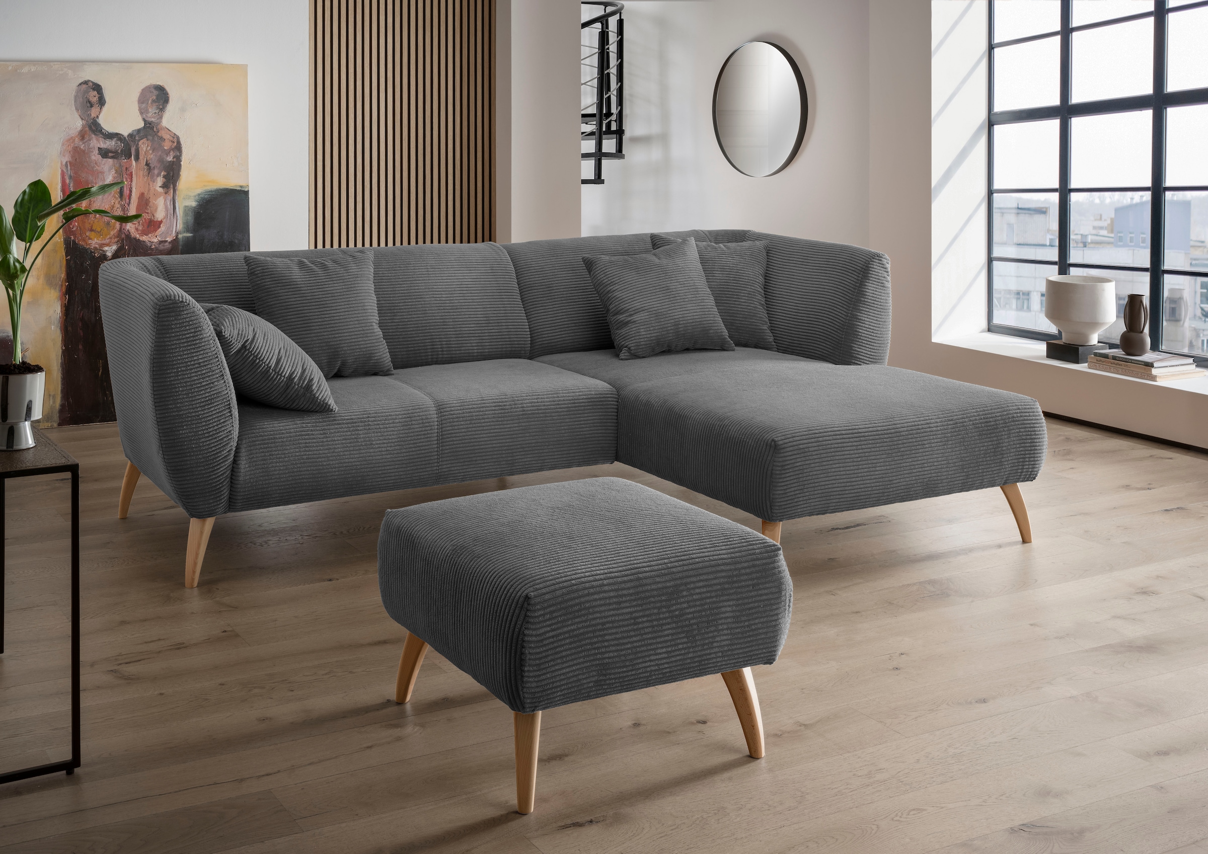 INOSIGN Ecksofa »Colori L-Form«, Holzfußfarbe wählbar, inkl. 4x Zierkissen günstig online kaufen