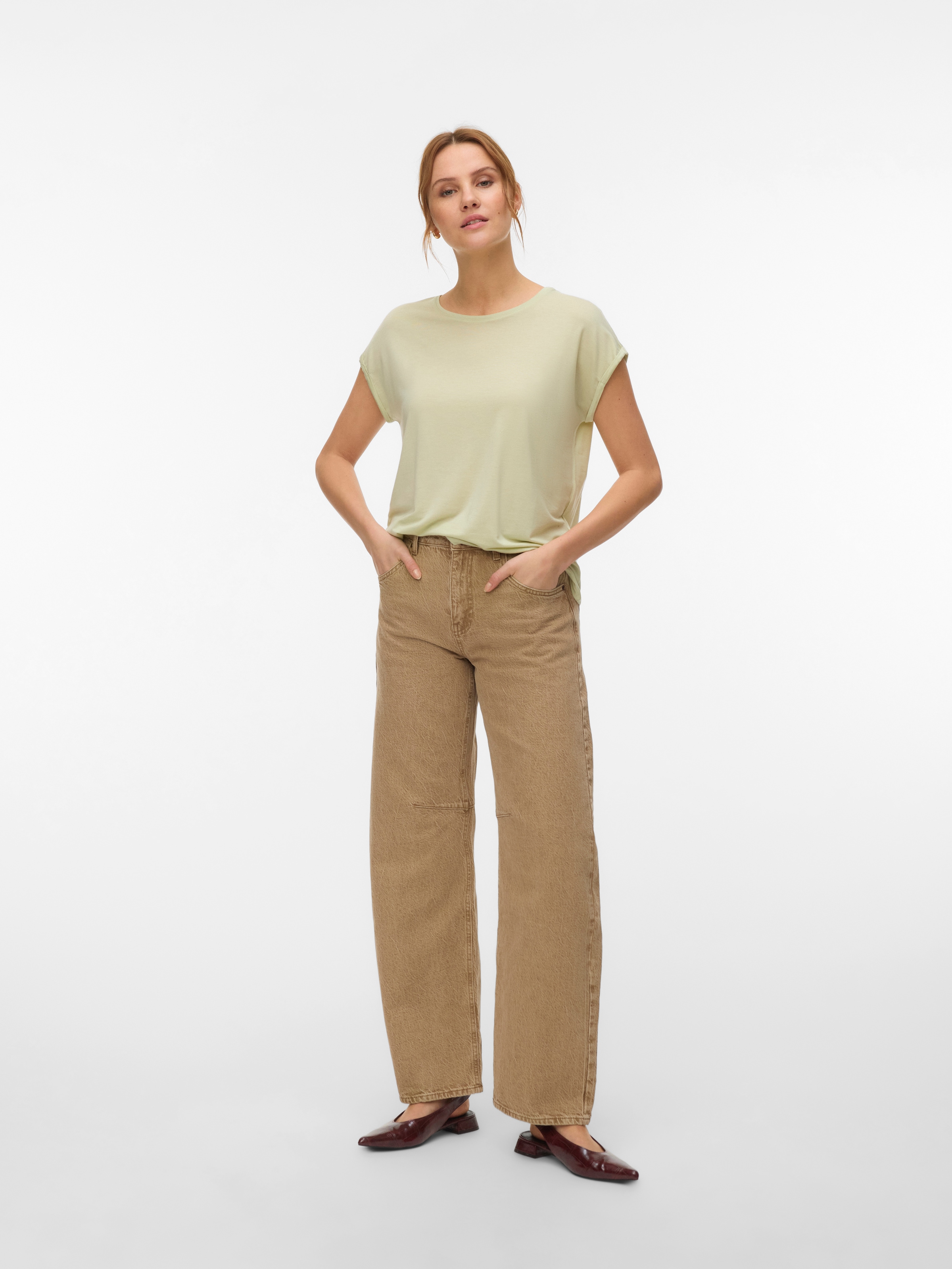 Vero Moda T-Shirt »VMAVA PLAIN SS TOP JRS NOOS« Materialmix, regular fit