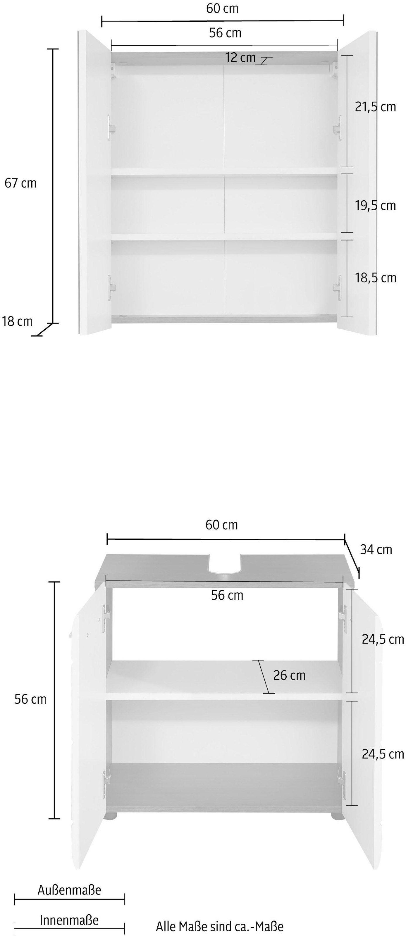 INOSIGN Badmöbel-Set »Sovana«, (Set, 2 St.), Badezimmermöbel Waschtisch und Spiegelschrank mit verstellbaren Böden
