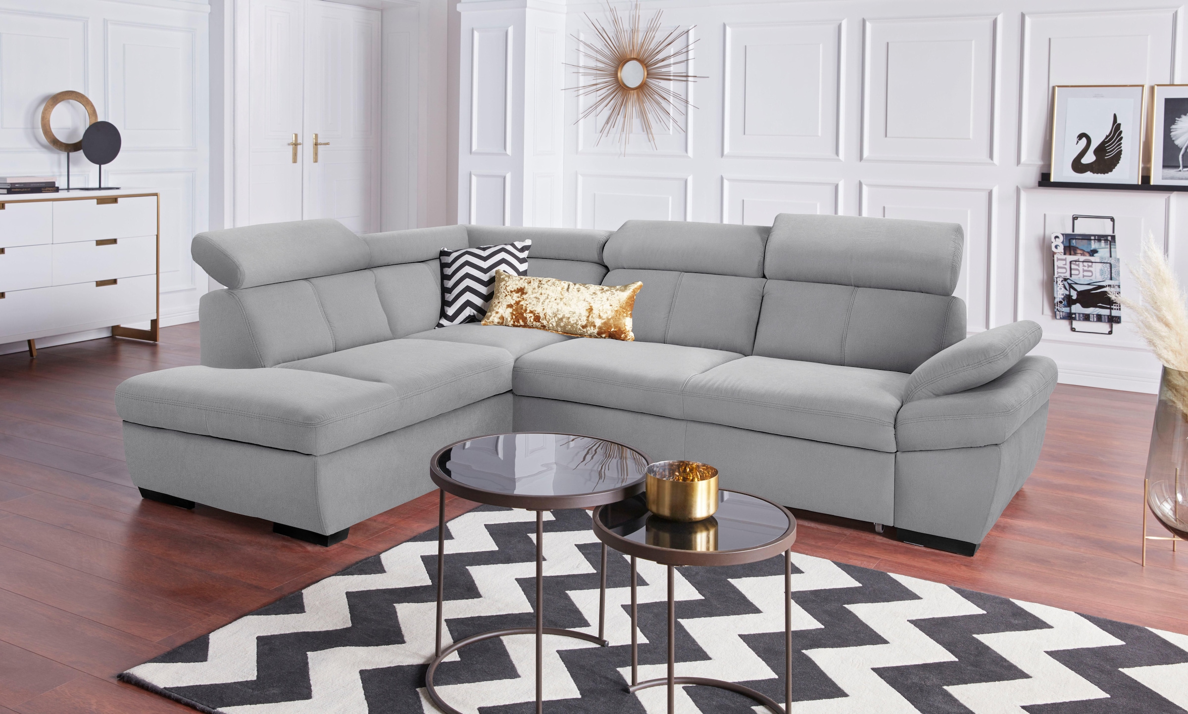 exxpo - sofa fashion Ecksofa »Salerno, klassisch modernes Funktionssofa, hoher Sitzkomfort, L-Form«, inkl. Kopf- und Armteilverstellung, wahlweise mit Bettfunktion