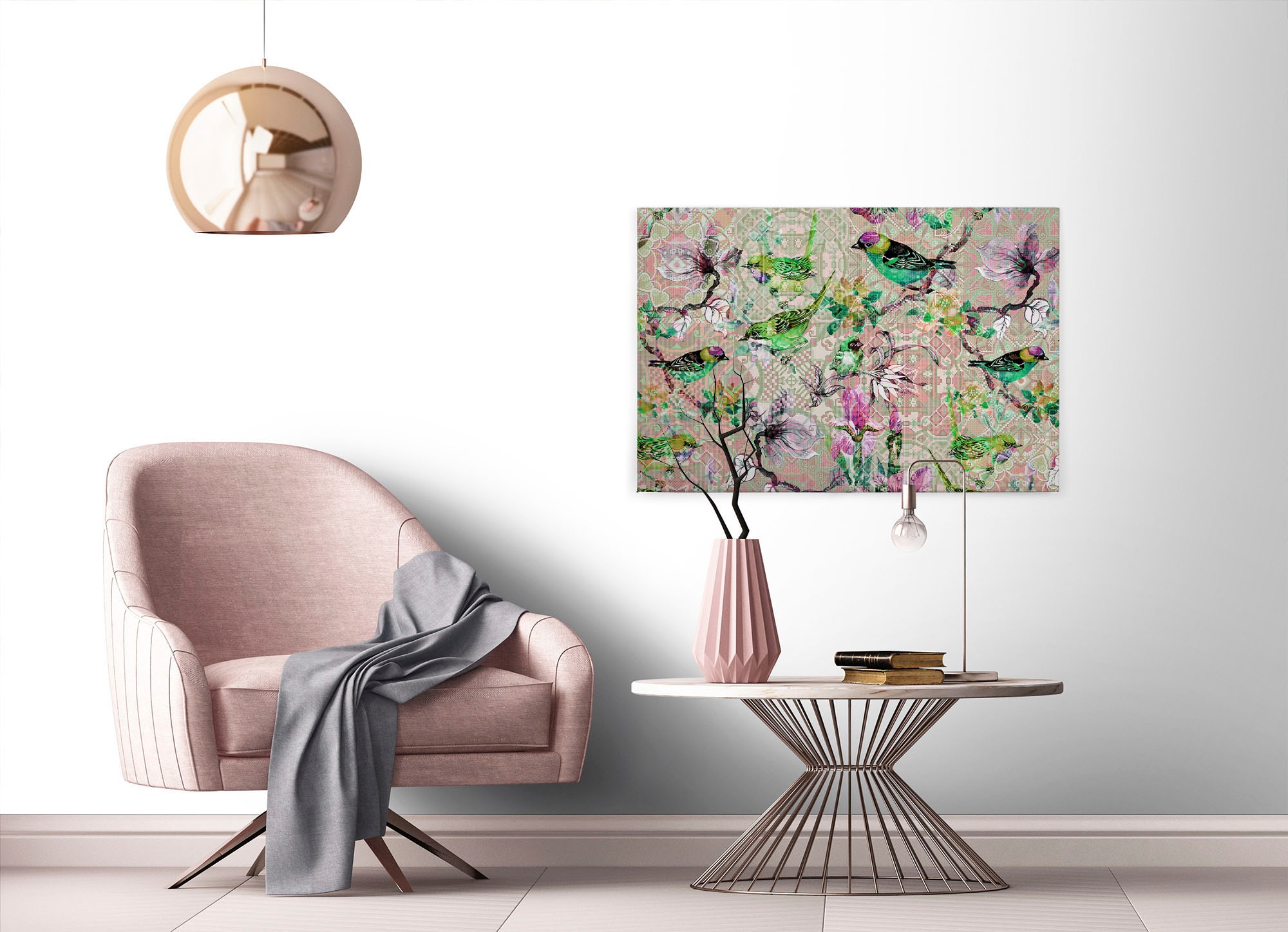 A.S. Création Leinwandbild »mosaic birds«, Kunst-Vögel-Kinder, (1 St.), Mosaik Keilrahmen Floral Blumen Vögel Leinwand-Bild Wohnzimmer modern