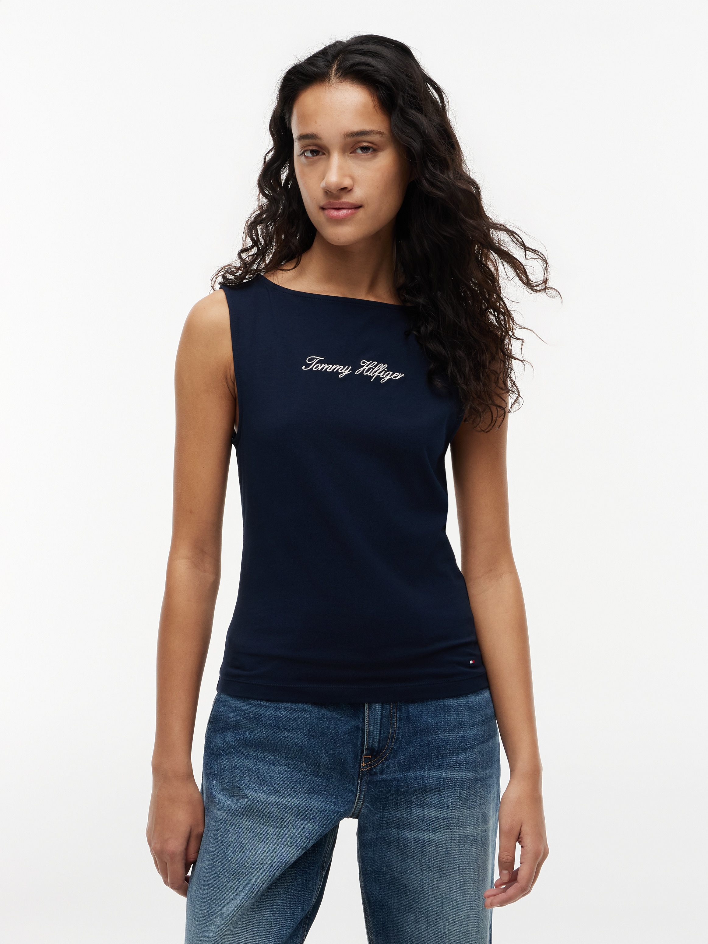 Tommy Hilfiger Tanktop »CLASSIC SCRIPT BOAT-NK TOP« Baumwollmischung, U-Boot Ausschnitt