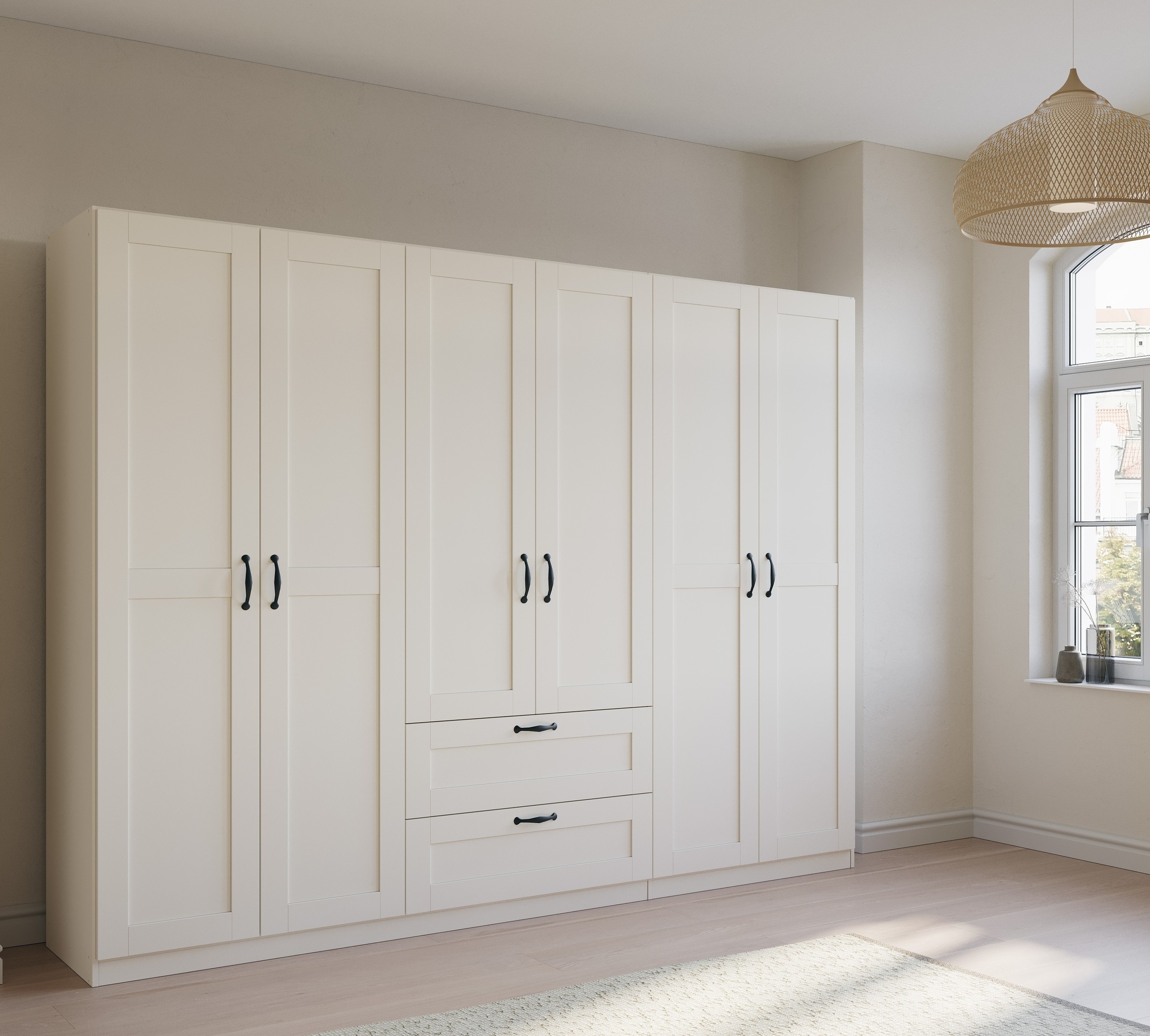 rauch Drehtürenschrank »Cottage by Quadra Spin«, in skandinavischem Landhausstil, mit Schubladen