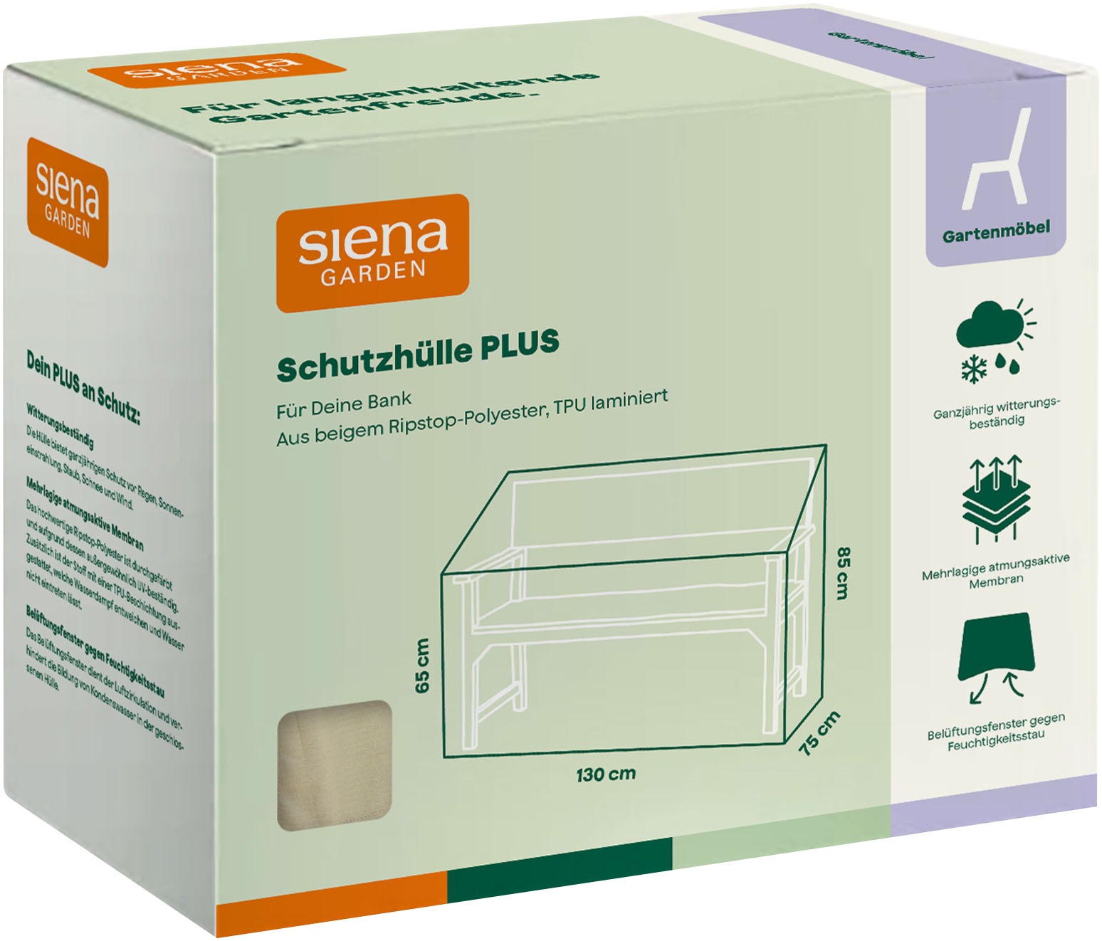 Siena Garden Gartenmöbel-Schutzhülle »Bankhülle Plus« 130 x 75 x H 65/85 cm