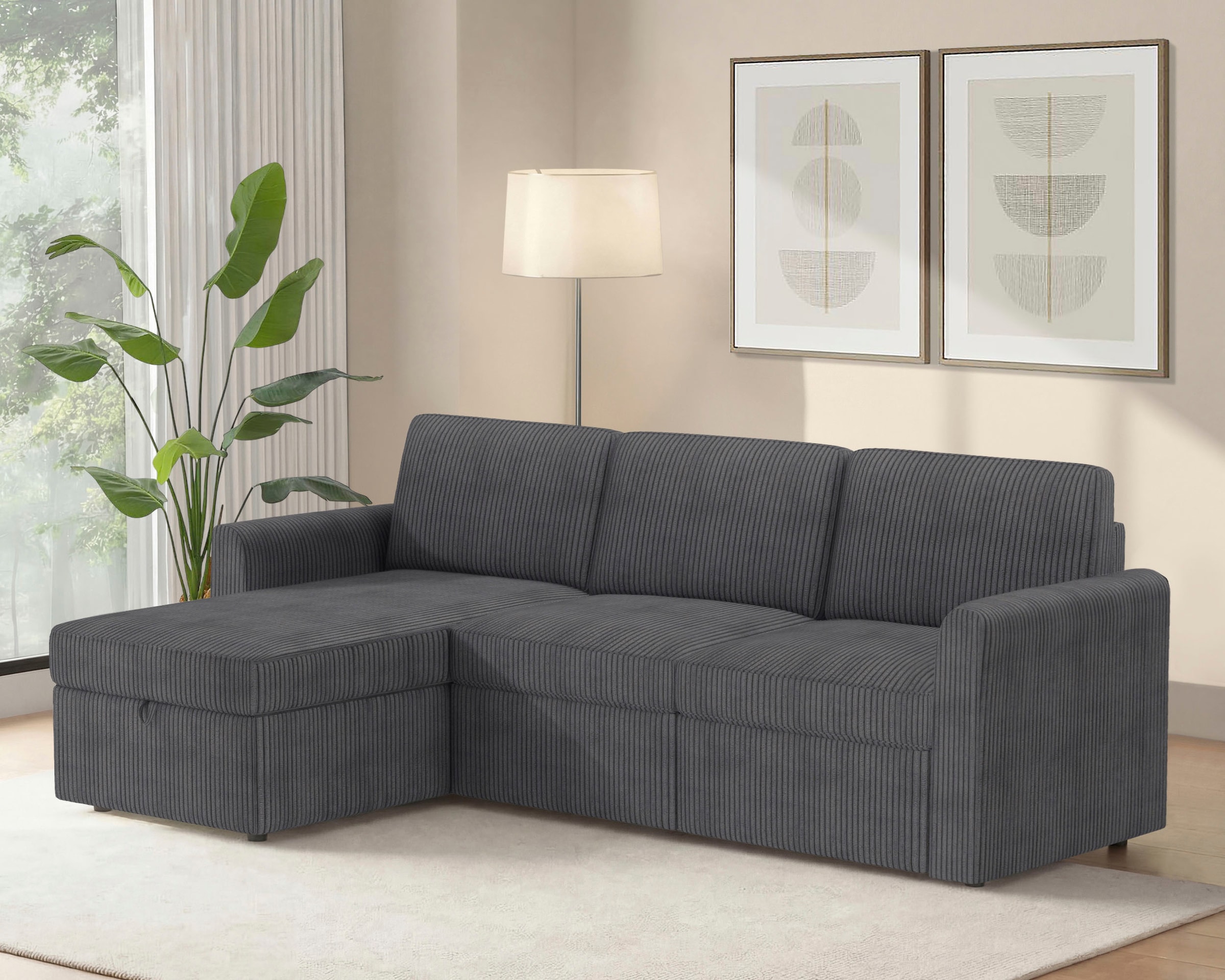 Dorel Home Ecksofa »NORDHUS, L-Form, 200 cm, Recamiere rechts/links montierbar« mit Stauraum, softer Cord-Bezug