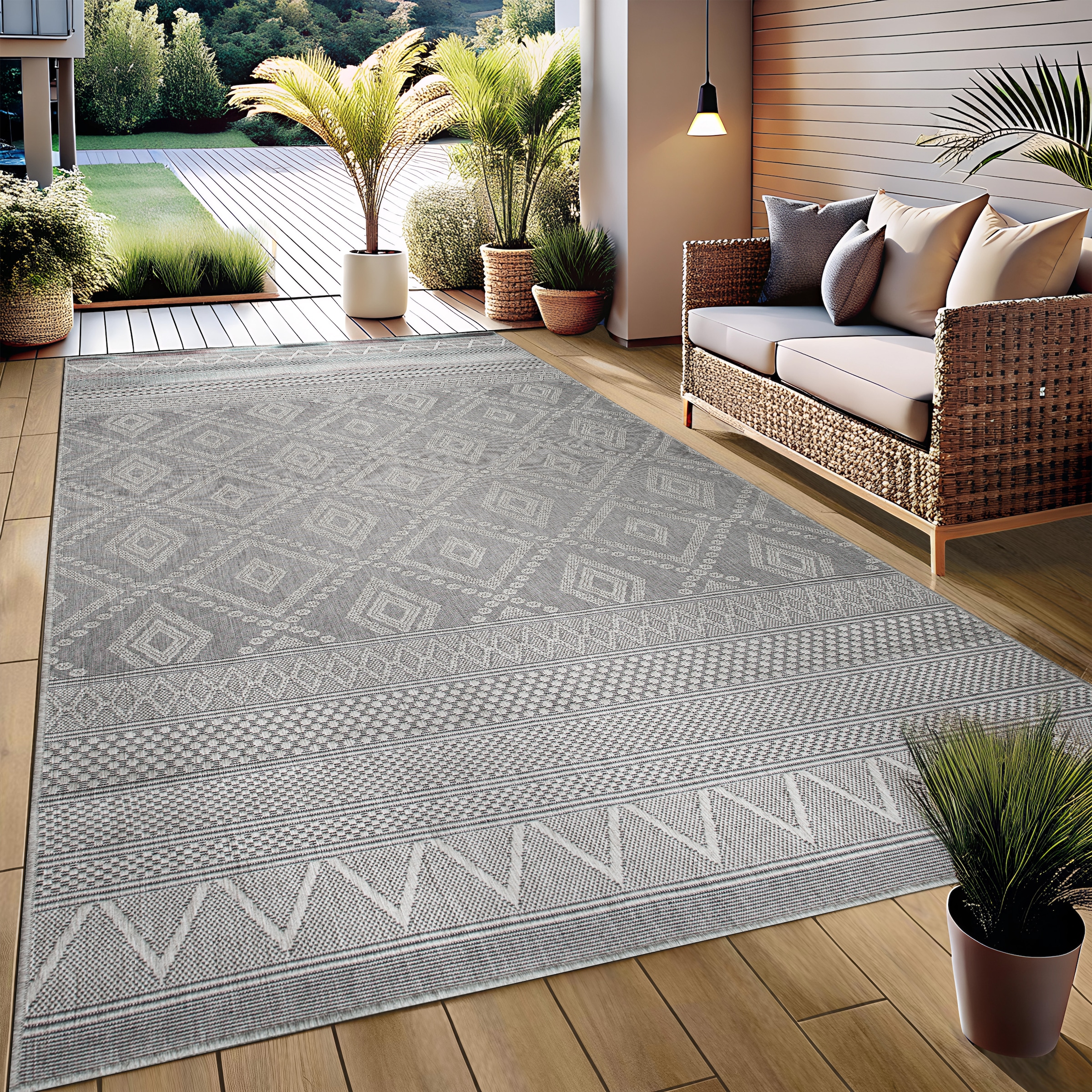 my home Teppich »Toronto auch als Läufer erhältlich«, rechteckig, 3 mm Höhe, In- und Outdoor geeignet, Sisal-Optik, Wetterfest & UV-beständig, Boho