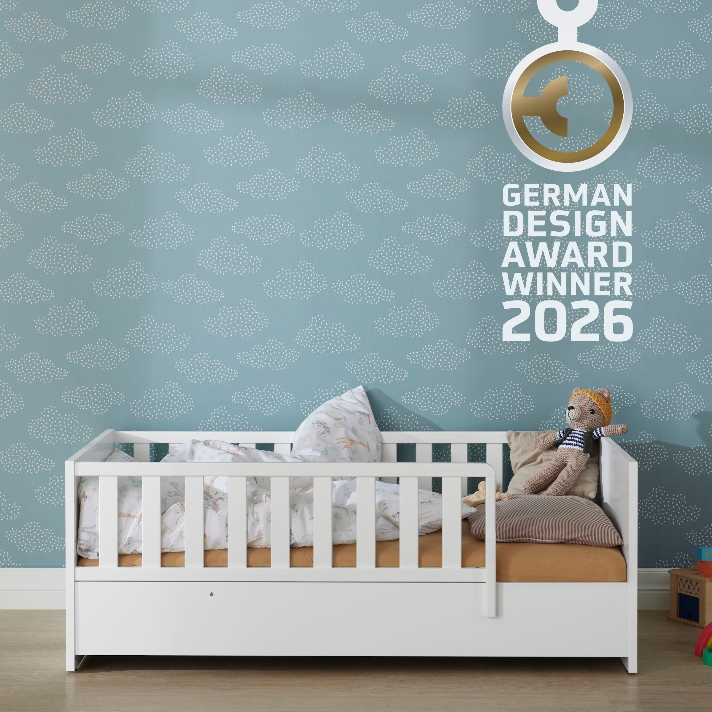 PAIDI Babybett »LITTLE SNU 70x140cm in Beige oder Weiß, umbaubares Bodenbett« Kinderbett mit Rausfallschutz aus Massivholz, langlebiges Gitterbett
