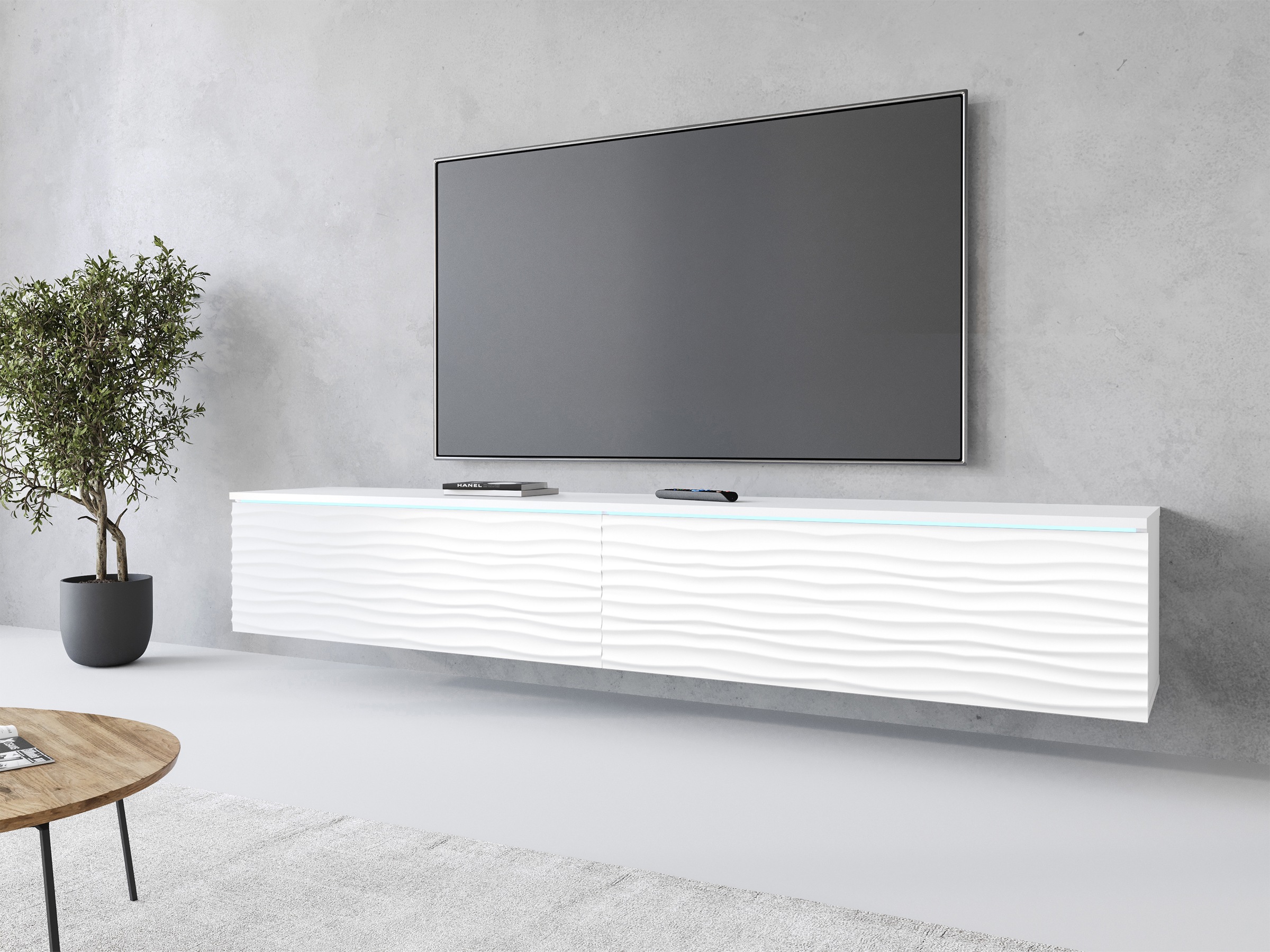 INOSIGN Lowboard »Vera, wahlweise mit oder ohne Beleuchtung«, gefräste MDF Front mit 3D Effekt, stehend und hängend montierbar