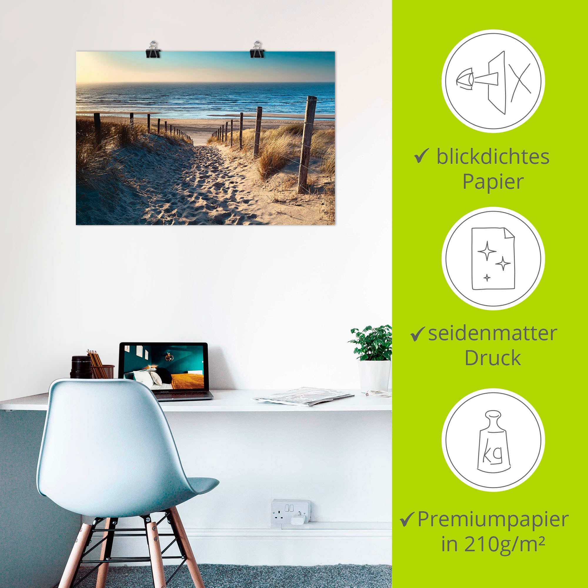 Artland Wandbild »Weg zum Nordseestrand Sonnenuntergang«, Strand, (1 St.), als Alubild, Outdoorbild, Leinwandbild, Poster, Wandaufkleber