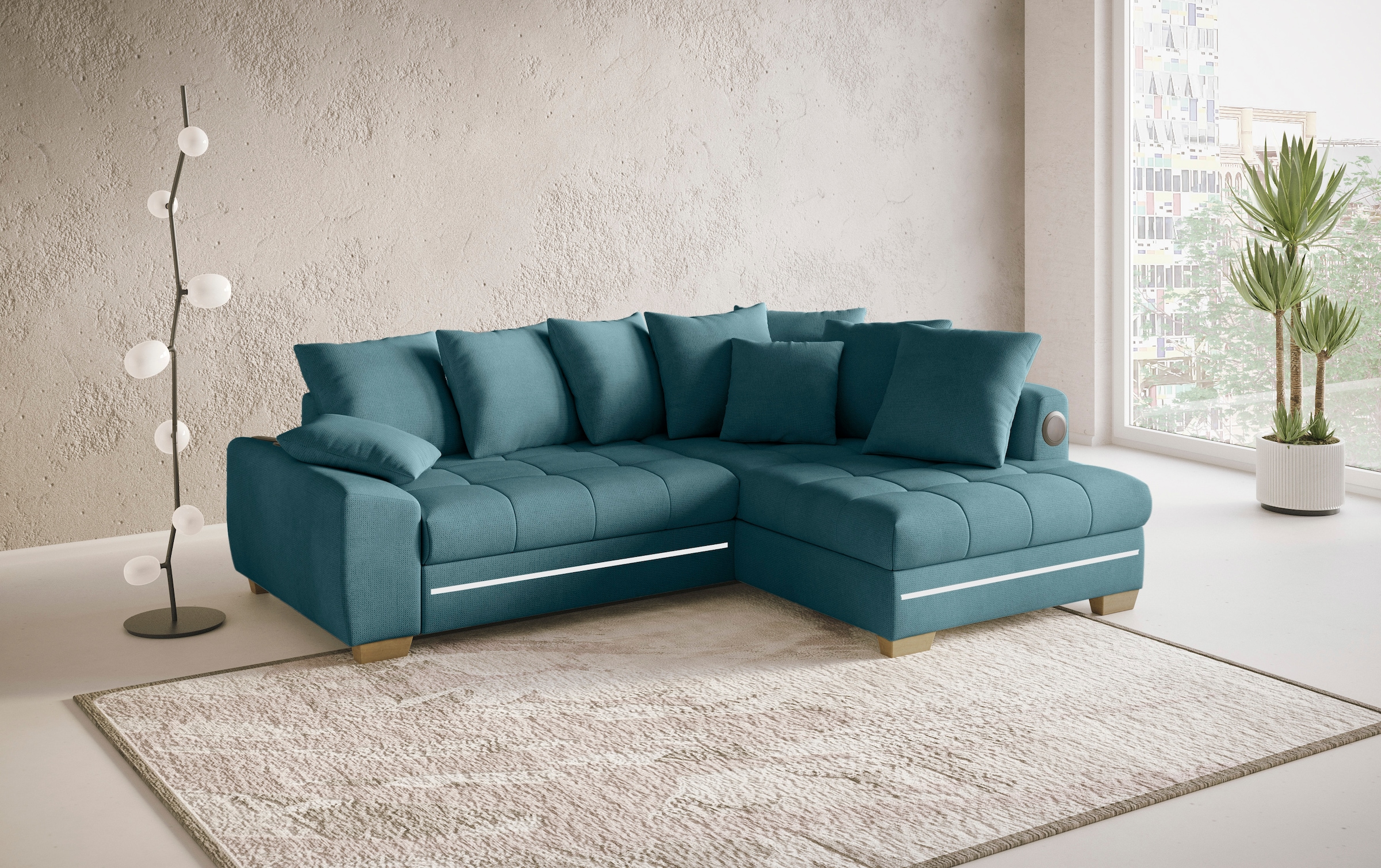 Mr. Couch Ecksofa »Nikita II, L-Form«, RGB-LED, Bluetooth-Soundsystem, wahlweise mit Bett, Bettkasten