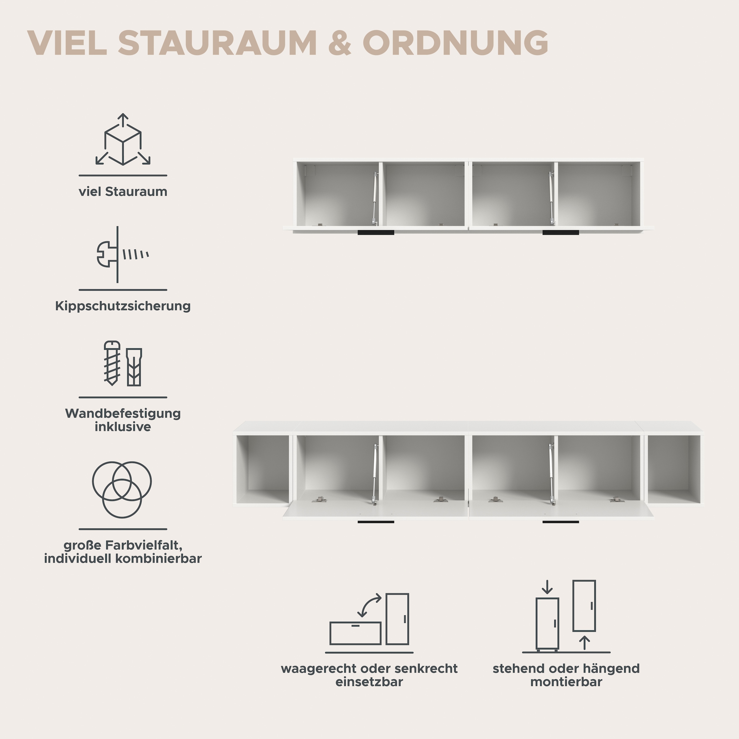 Home affaire Wohnwand »ENESTE, 6-teilig, in verschiedenen Farben, individuell kombinierbar« verschiedenste Kombinationmöglichkeiten, stehend oder hängend, 2 Stk. tlg.